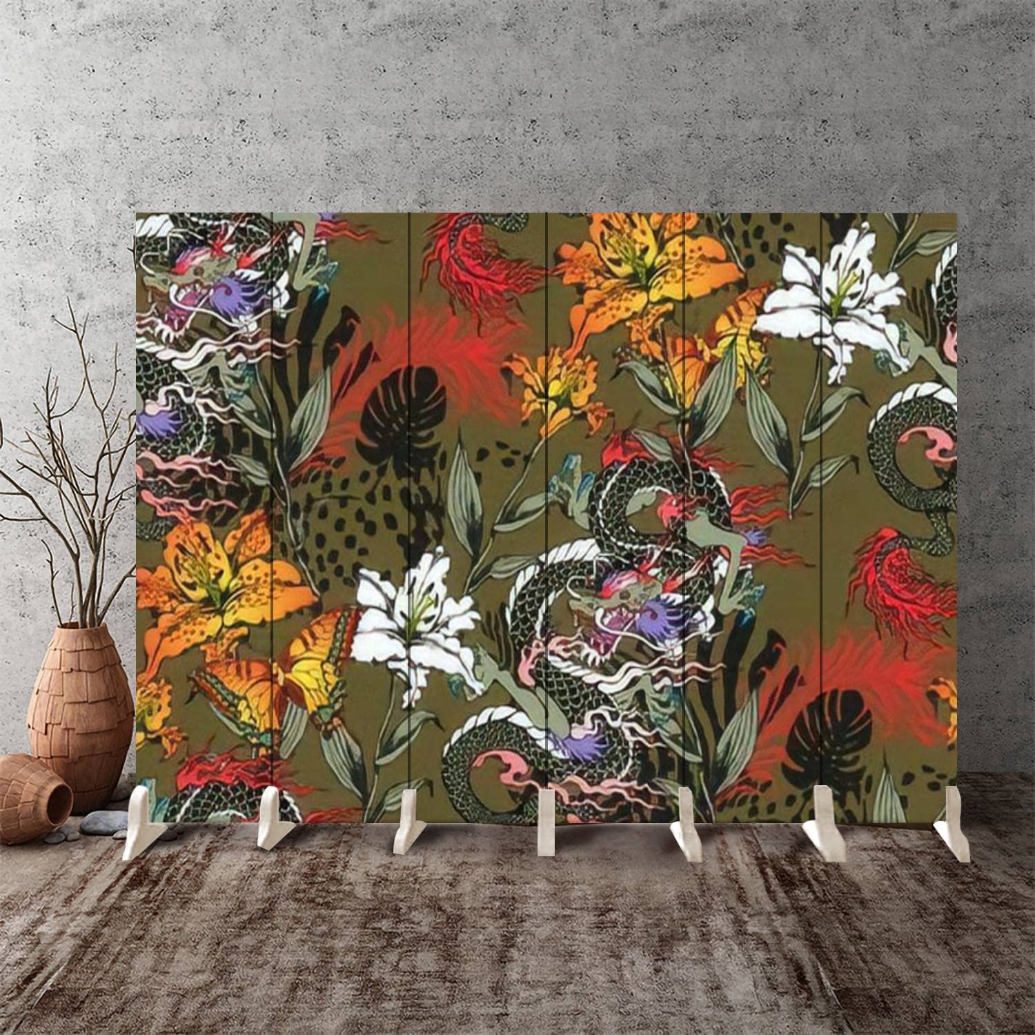 Asian Dragon Canvas Room Divider Screen - 6 Panel Folding Privacy Partition for Bedroom, Living Room & Office | Fabric Room Separator & Wall Divider for Home Decor