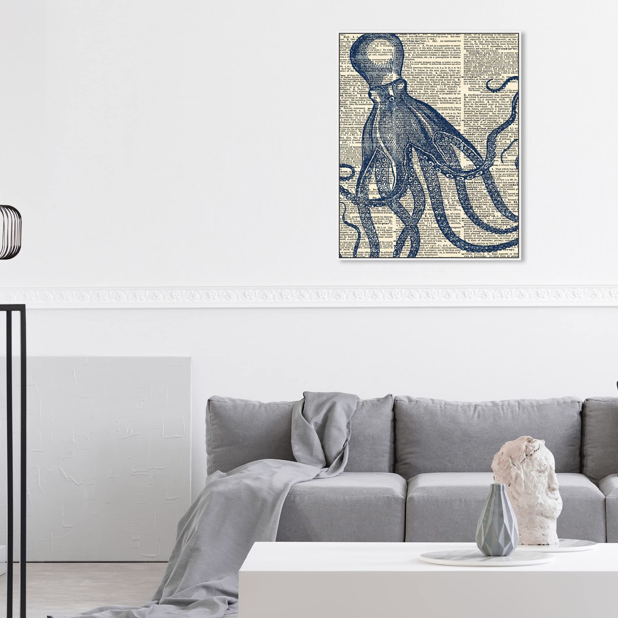 Oliver Gal Artist Co. Nautical Coastal Wall Art Canvas Print - Marine Life Octopus Dictionary Decor - 30x36 Inch White Floating Frame - Perfect for Beach House, Living Room & Office Decor