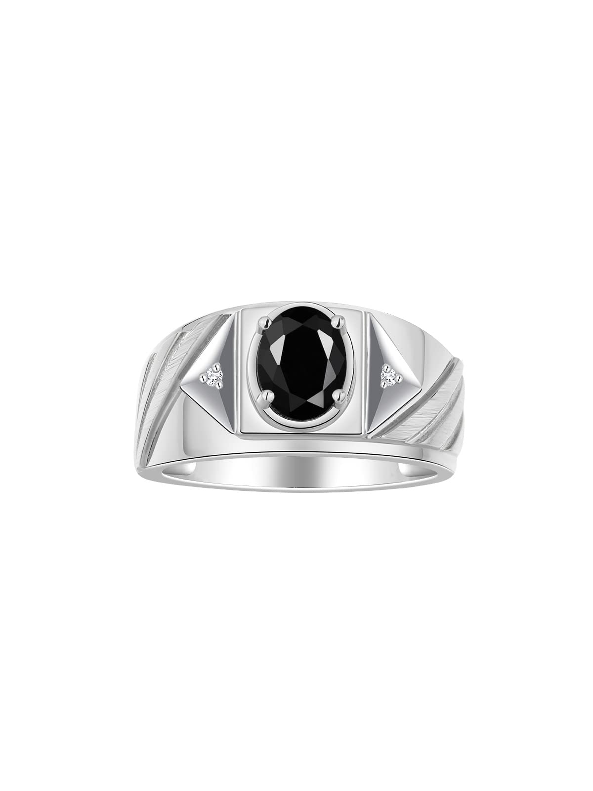 Rylos Men's Sterling Silver Designer Rings - Classic 8x6MM Oval Gemstone & Diamond Accents Birthstone Rings (Sizes 8-13) | Perfect for Weddings, Anniversaries & Gifts