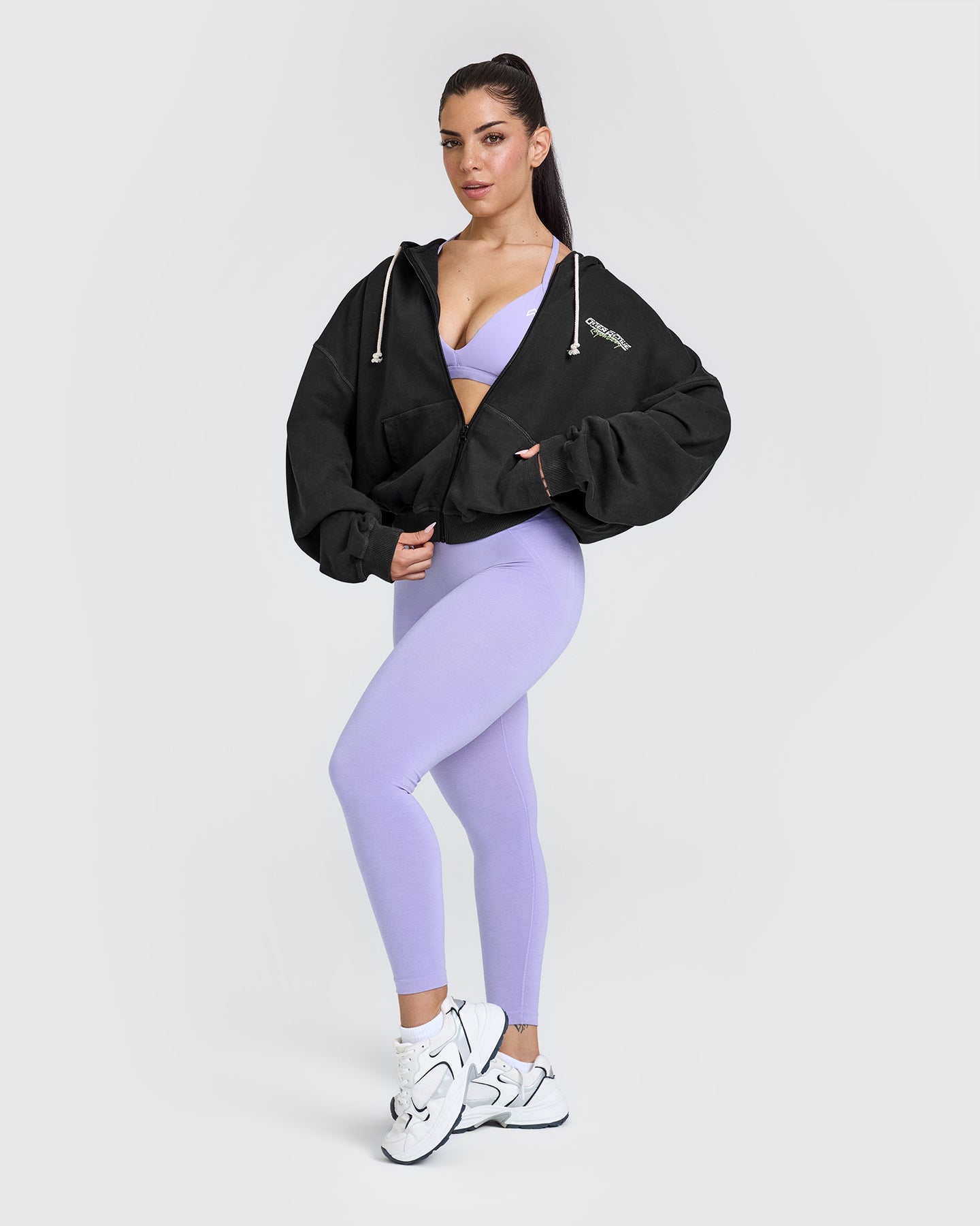 Raw Lounge Oversized Zip Through Hoodie with Graphic Print | Washed Black | Cozy Streetwear for Men & Women | Perfect for Casual Outings & Lounging at Home