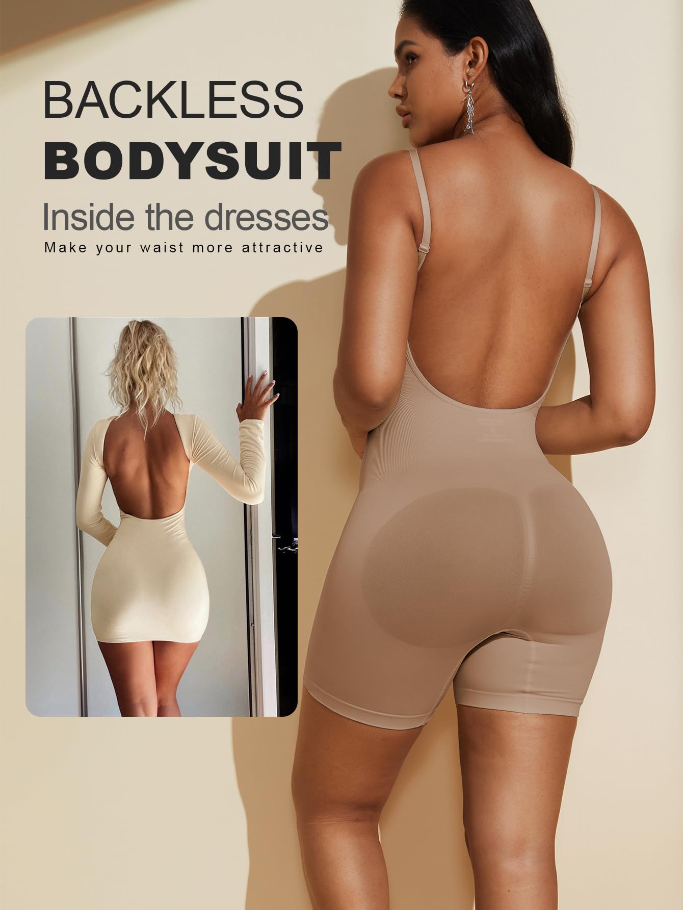 PAUKEE Women's Backless Shapewear Bodysuit - Tummy Control Seamless Shorts & Sleeveless Jumpsuit for Slimming & Smoothing - Perfect for Dresses, Parties & Special Occasions