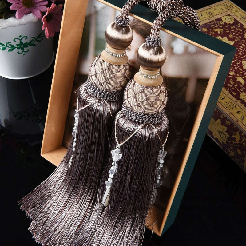 Grace Decorative Tassel Tieback - Elegant Window Curtain Holdbacks for Living Room, Bedroom & Drapes - Gold & Beige Home Decor Accessories (Set of 2)