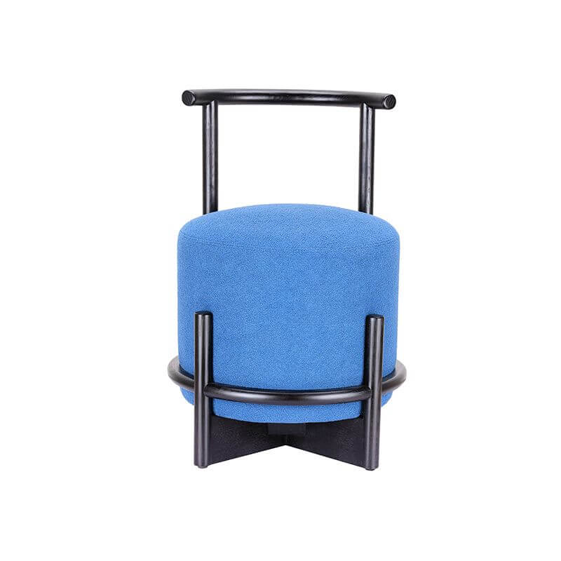 Art Deco Cream/Cerulean Upholstered Accent Stool with X Frame & Back - Perfect for Living Room, Bedroom, or Entryway Decor