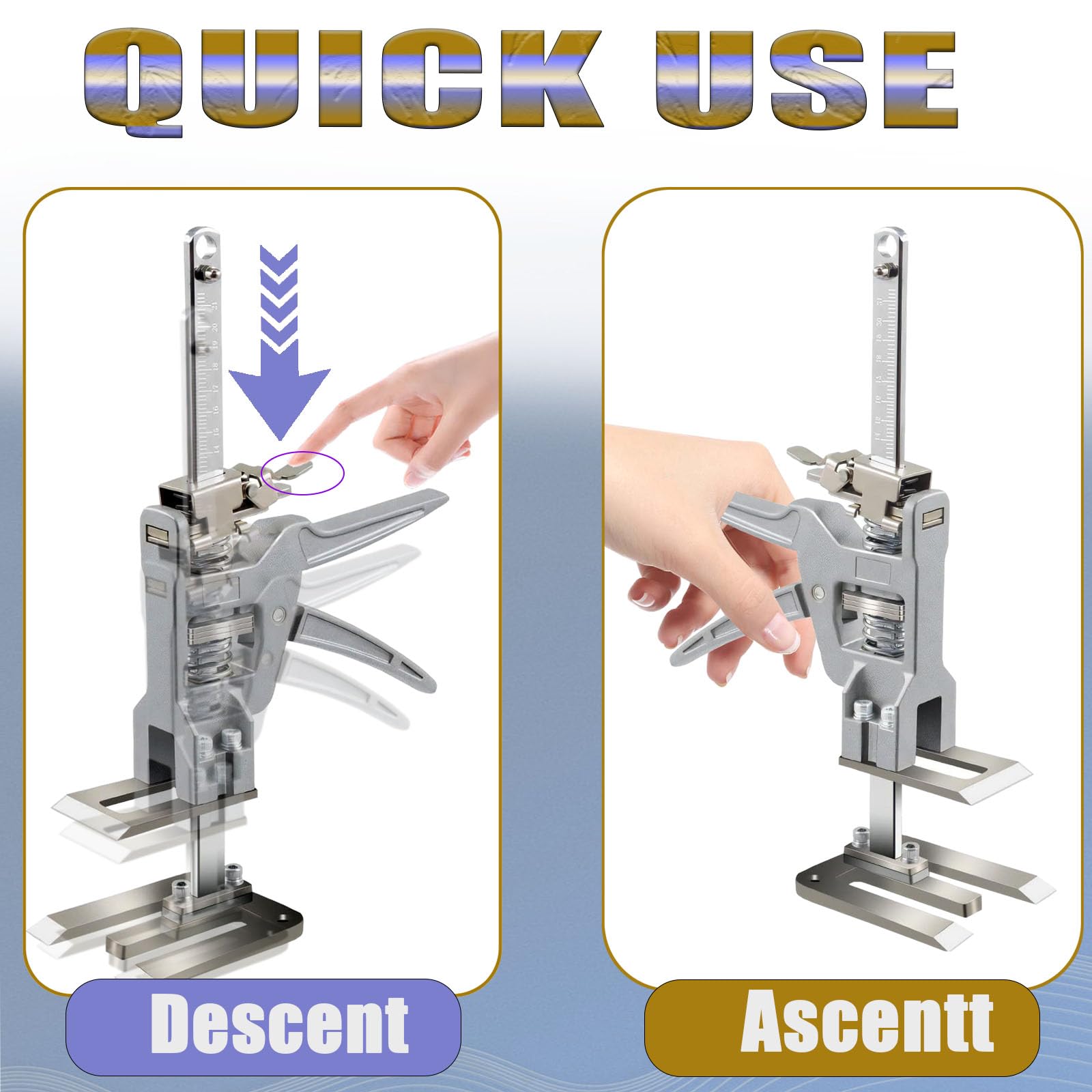 Heavy Duty Steel Furniture Lifting Jack Tool - 880lbs Capacity (2pcs) with Leveling & Slow Descent Control - Perfect for Wall Tile Installation, Door Panel Lifting, Washing Machine Leveling & Home Renovation Projects