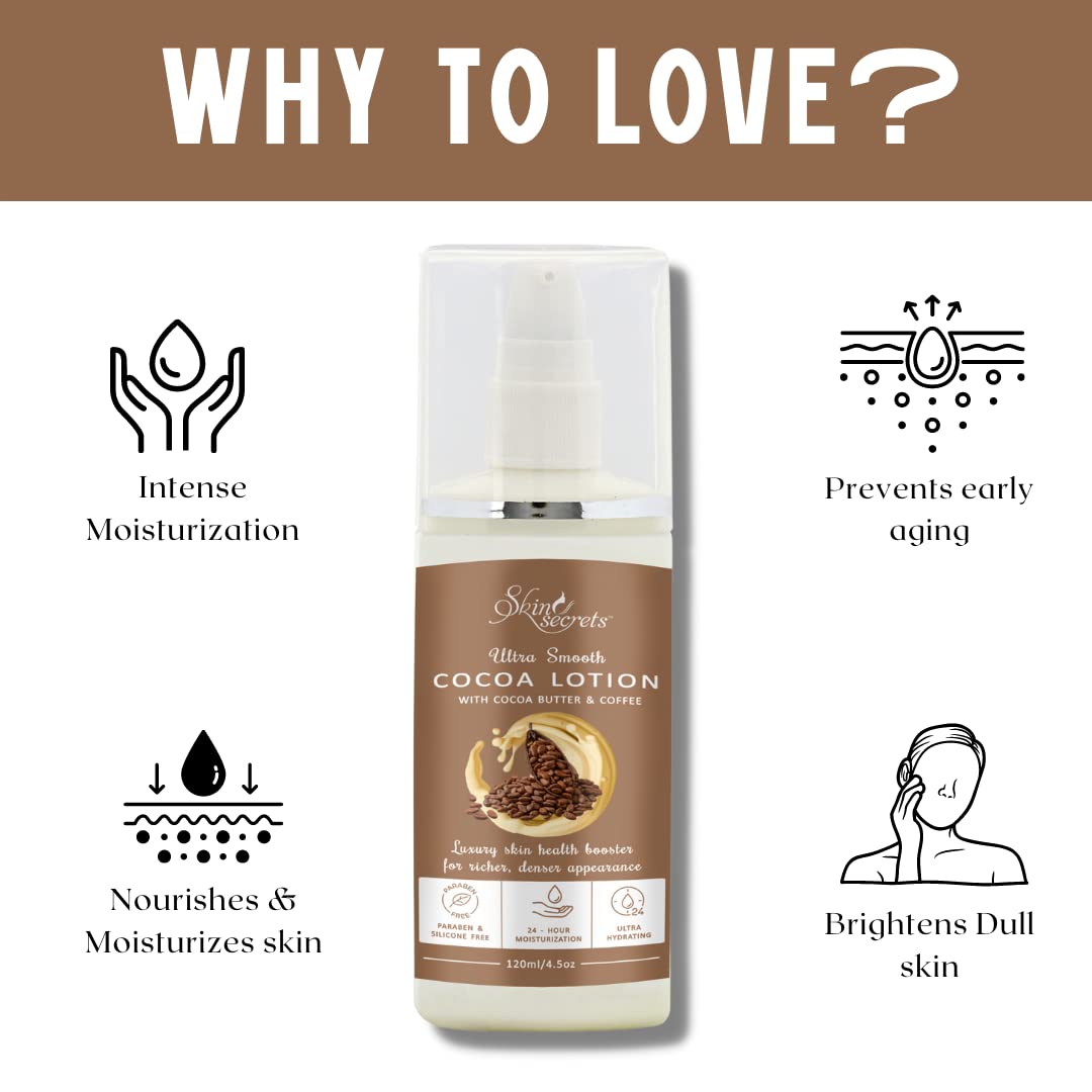 Skin Secrets Moisturizing Lotion with Cocoa Butter - Deep Hydration for Dry Skin | Daily Body Moisturizer for Women & Men | Perfect for Winter Care & After Shower Use