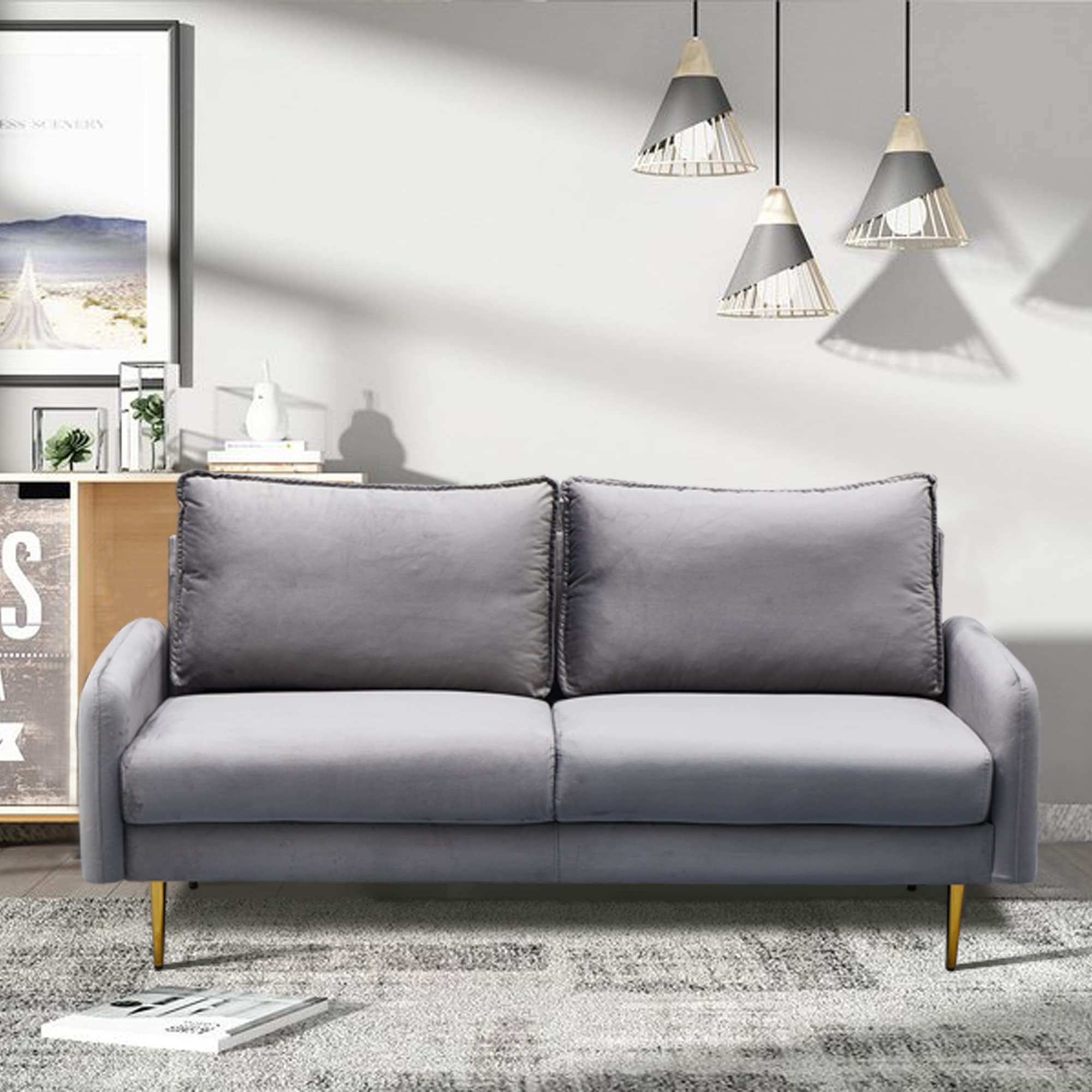 Luxury Velvet Sofa - Modern Tufted Loveseat with Sturdy Metal Legs for Living Room, Bedroom, Office | Soft Grey Contemporary Couch for Small Spaces & Cozy Home Decor