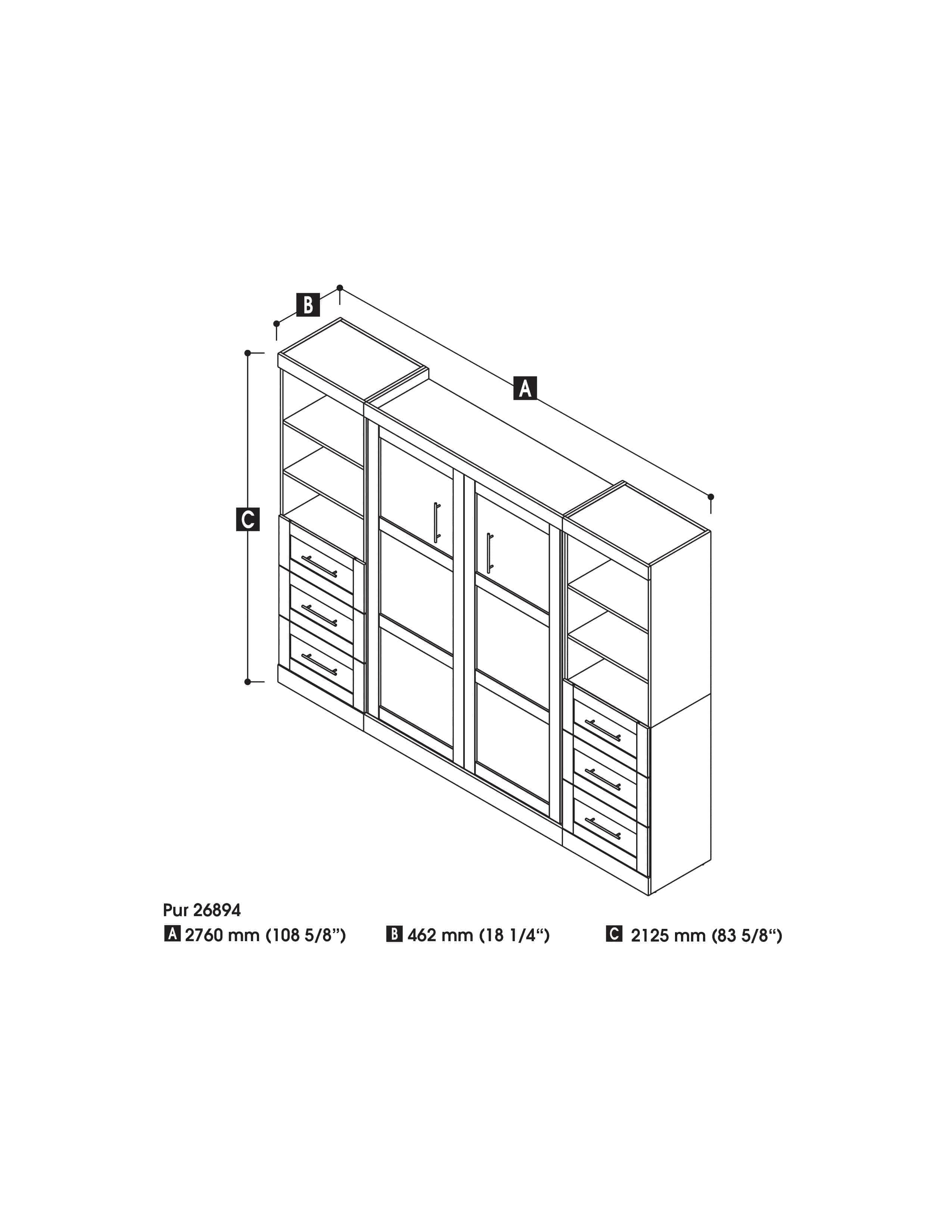 Pur Full Murphy Wall Bed with 2 Storage Units & Drawers (109W) - 7 Color Options for Space-Saving Home Office, Guest Room & Small Apartments