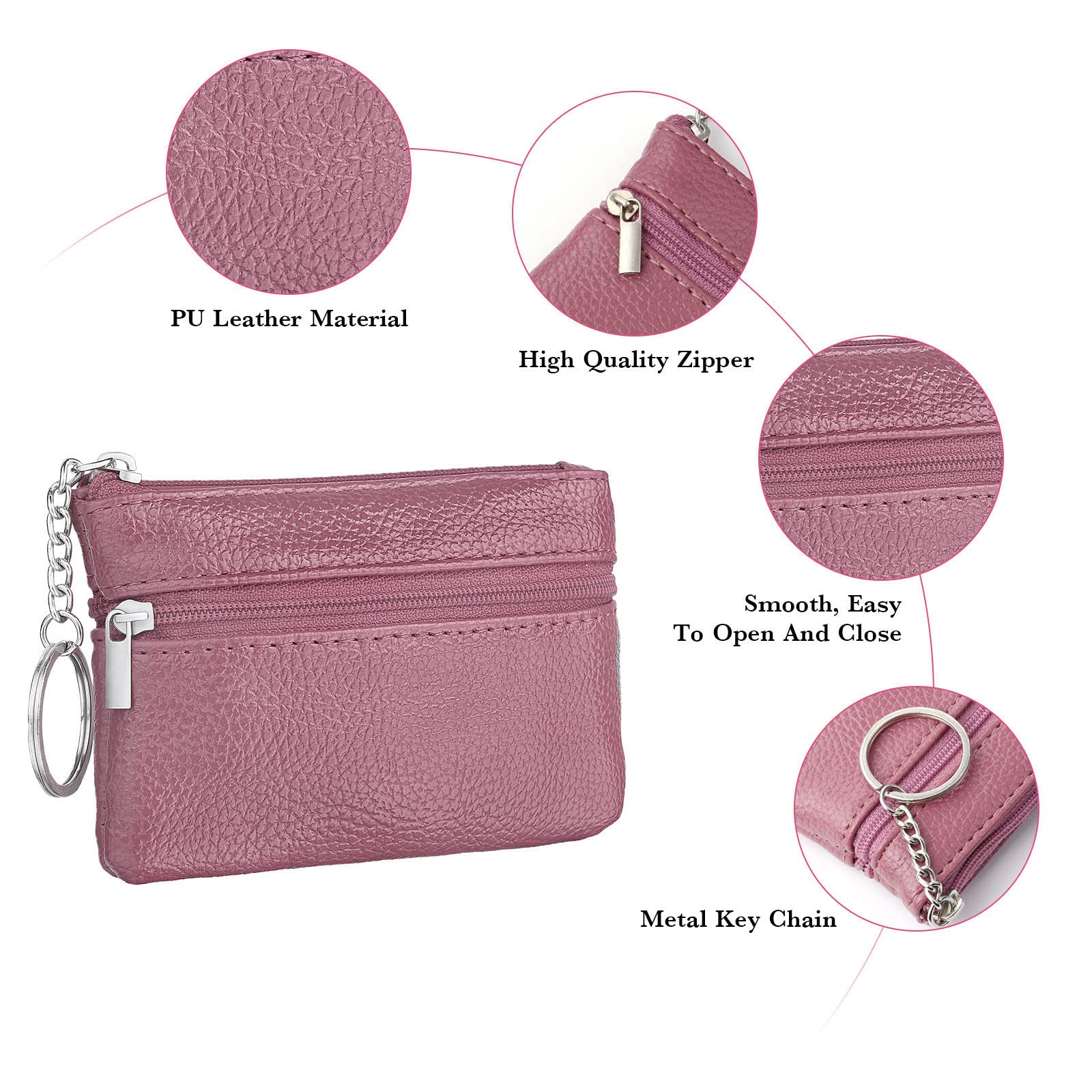 Aucuu Genuine Leather Coin Purse for Women - Compact Zipper Wallet with 3 Card Slots & Keychain Holder | Small Lightweight Travel Wallet (12x8cm) | Perfect for Everyday Use, Travel & Gift Giving