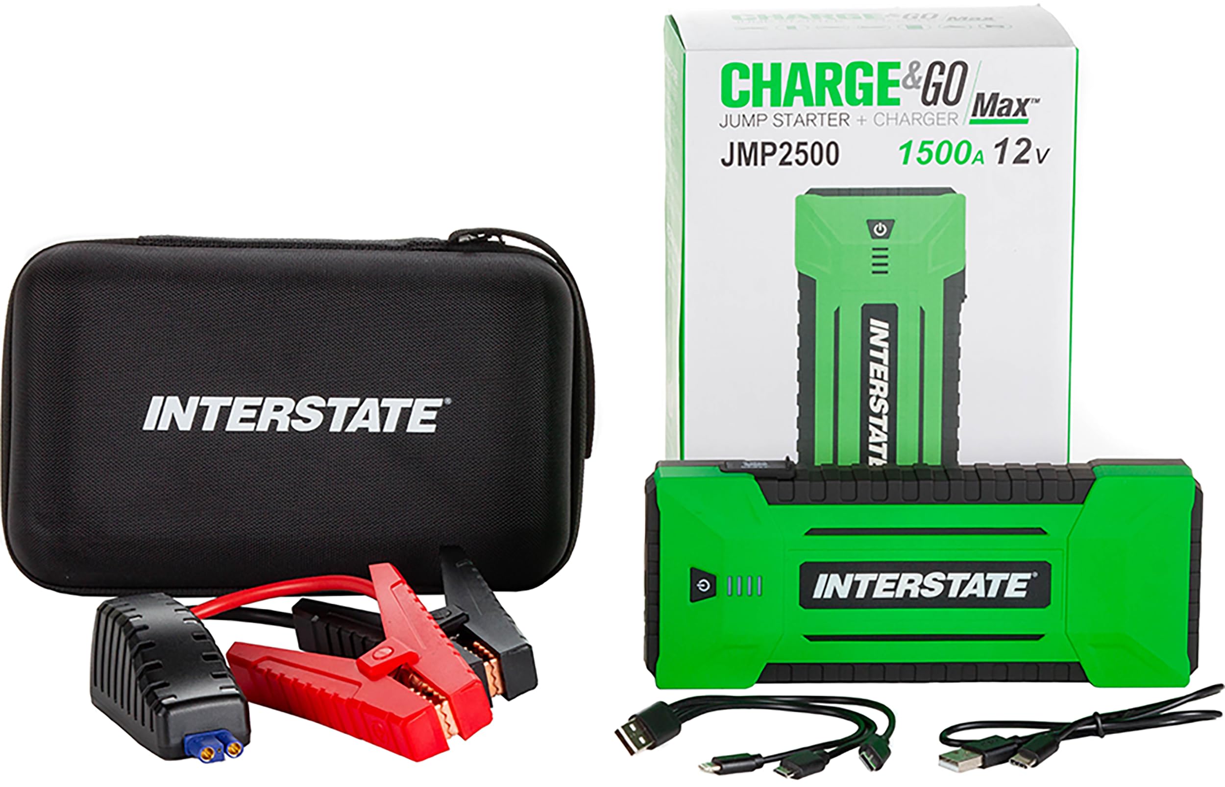 Interstate Batteries 12V 1500A Jump Starter (25,000mAh) - Portable Car Battery Charger & Power Bank for Cars, Trucks, SUVs - Emergency Jump Start Kit with LED Light & USB Ports - Perfect for Roadside Emergencies & Outdoor Adventures