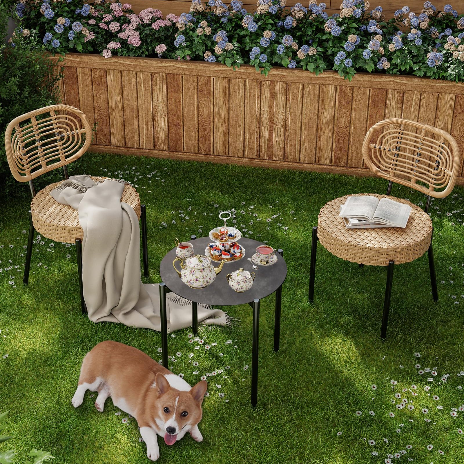 GARVEE 3-Piece Patio Bistro Set - Outdoor Wicker Chairs with Glass Table - Rattan Furniture for Patio, Deck, Backyard, Garden - Black & Brown - Perfect for Relaxing, Dining & Entertaining Outdoors