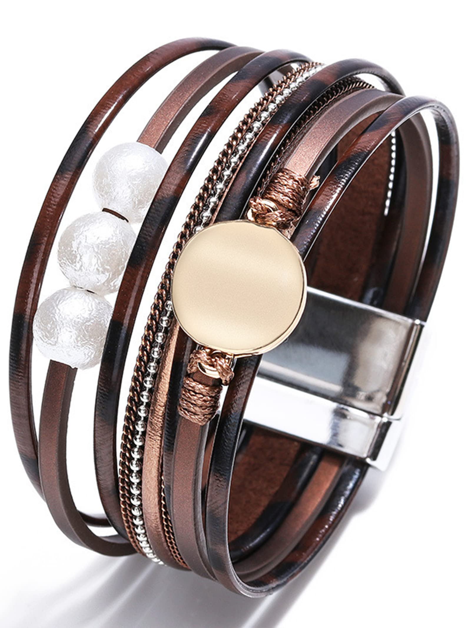 Trendy Blue Leather Wrap Bracelet for Women - Stackable Western Cuff Bracelet, Multi-Layer Boho Jewelry for Everyday Wear & Fashion Accessories