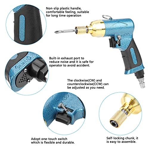 Industrial Pneumatic Screwdriver Gun - 1/4 Inch 9000 RPM Reversible Air Screwdriver with Grip & Bit Set | Heavy-Duty Handheld Power Tool for Construction, Automotive Repair & Woodworking Projects