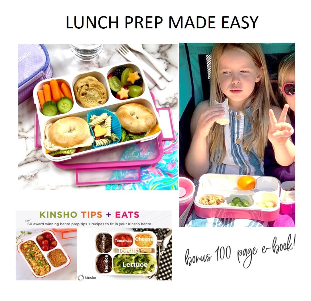 Bento Lunch Box for Kids & Adults - 4 Compartment Food Containers for School, Preschool, Daycare | BPA Free, Microwave Safe | Pink Rose Design (1 Pack) | Perfect for Healthy Meals, Snacks, Work & Picnics