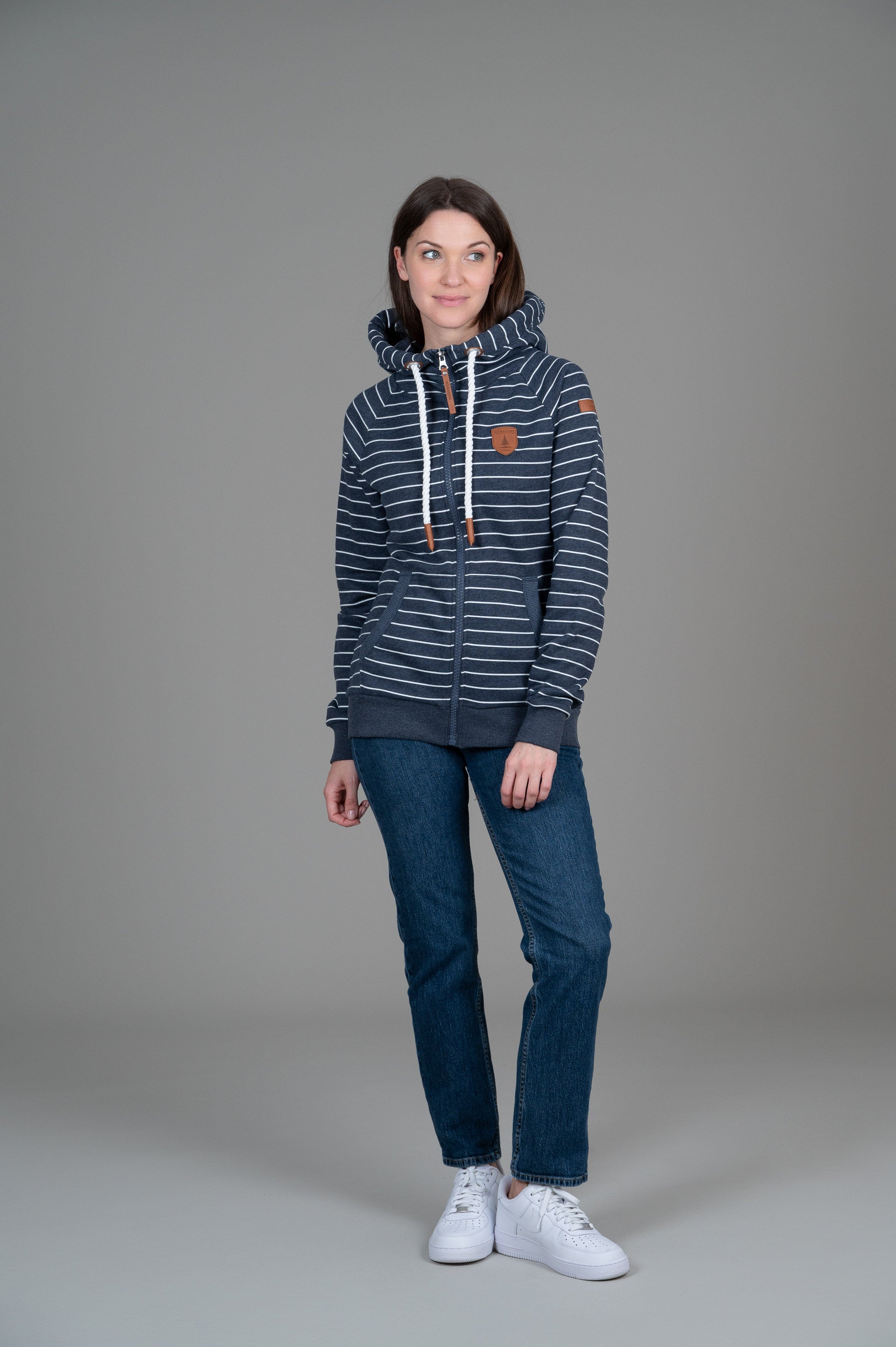 Hera Navy Stripe Full Zip Hoodie for Women - Comfortable Casual Pullover Sweatshirt with Pockets | Perfect for Outdoor Activities, Gym, and Everyday Wear