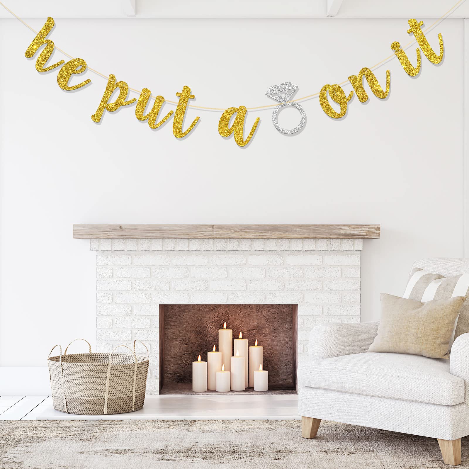 Gold Glitter 'He Put a Ring on It' Banner - Engagement Party Decor, Bachelorette & Bridal Shower Garland - Wedding Celebration Supplies - Perfect for Bridal Showers, Bachelorette Parties & Wedding Receptions