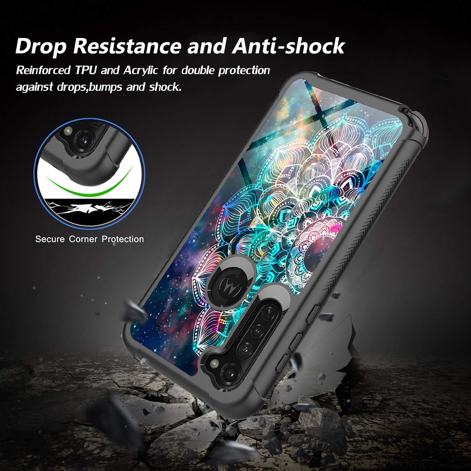 Rosebono Shockproof Hybrid Case for Moto G Stylus 2020 & Moto G Pro - Premium IMD Design with Galaxy Mandala Pattern - Perfect for Daily Protection & Style Enhancement