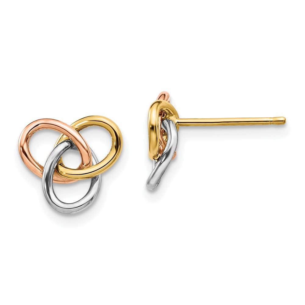 14K Tri-Color Gold Polished Post Earrings for Women - Elegant Stud Earrings for Everyday Wear, Gift Giving & Special Occasions