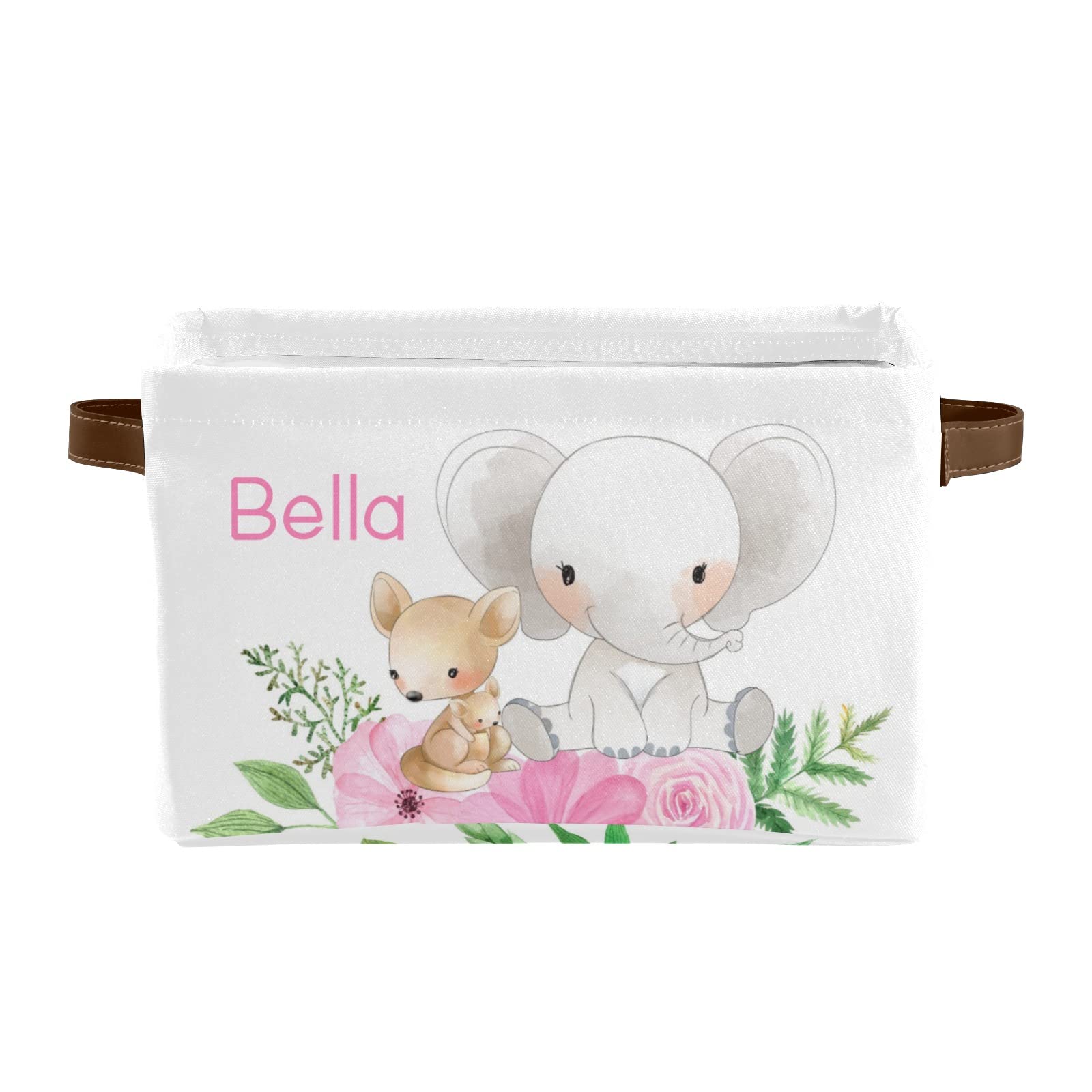 Personalized Elephant Canvas Storage Basket - Waterproof Rectangular Nursery Organizer with Custom Name Text - Perfect for Baby Room, Kids Toy Storage & Home Decor (1 Pack)