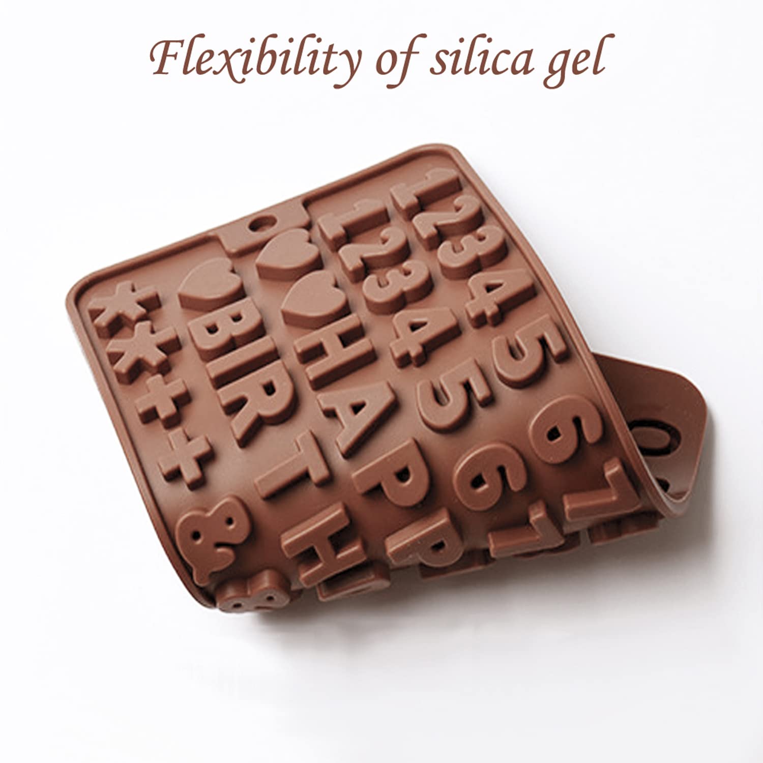 Reusable Silicone Letter & Number Molds for Chocolate - 2pcs Brown Happy Birthday Cake Decorating Symbols | Perfect for DIY Desserts, Candy Making & Baking Decorations