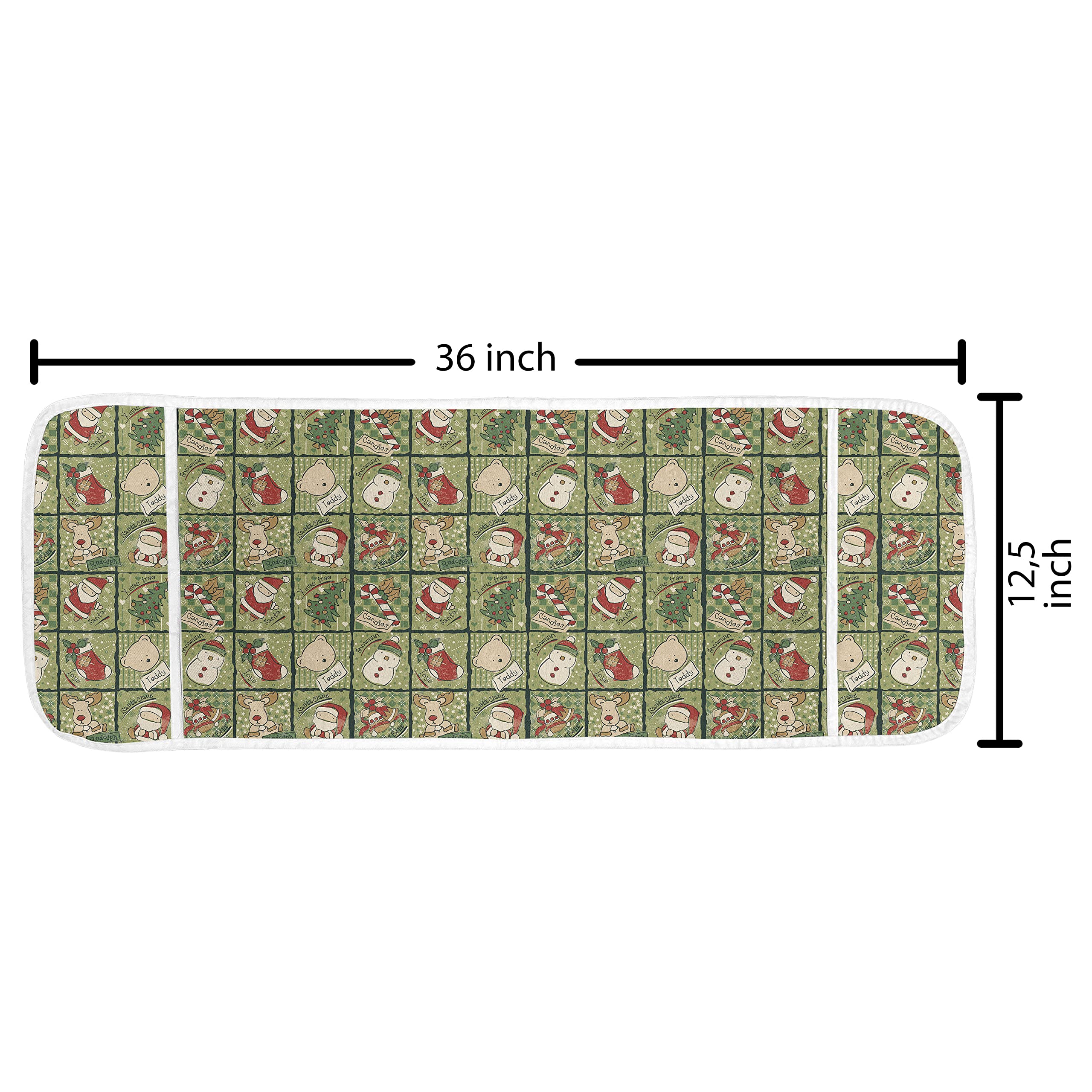Ambesonne Christmas Microwave Cover - Santa Claus, Trees & Teddy Bears Sketch Design, Waterproof Kitchen Organizer with Pockets, 36x12 Inches, Olive Green & White - Perfect for Holiday Decor & Small Appliance Protection
