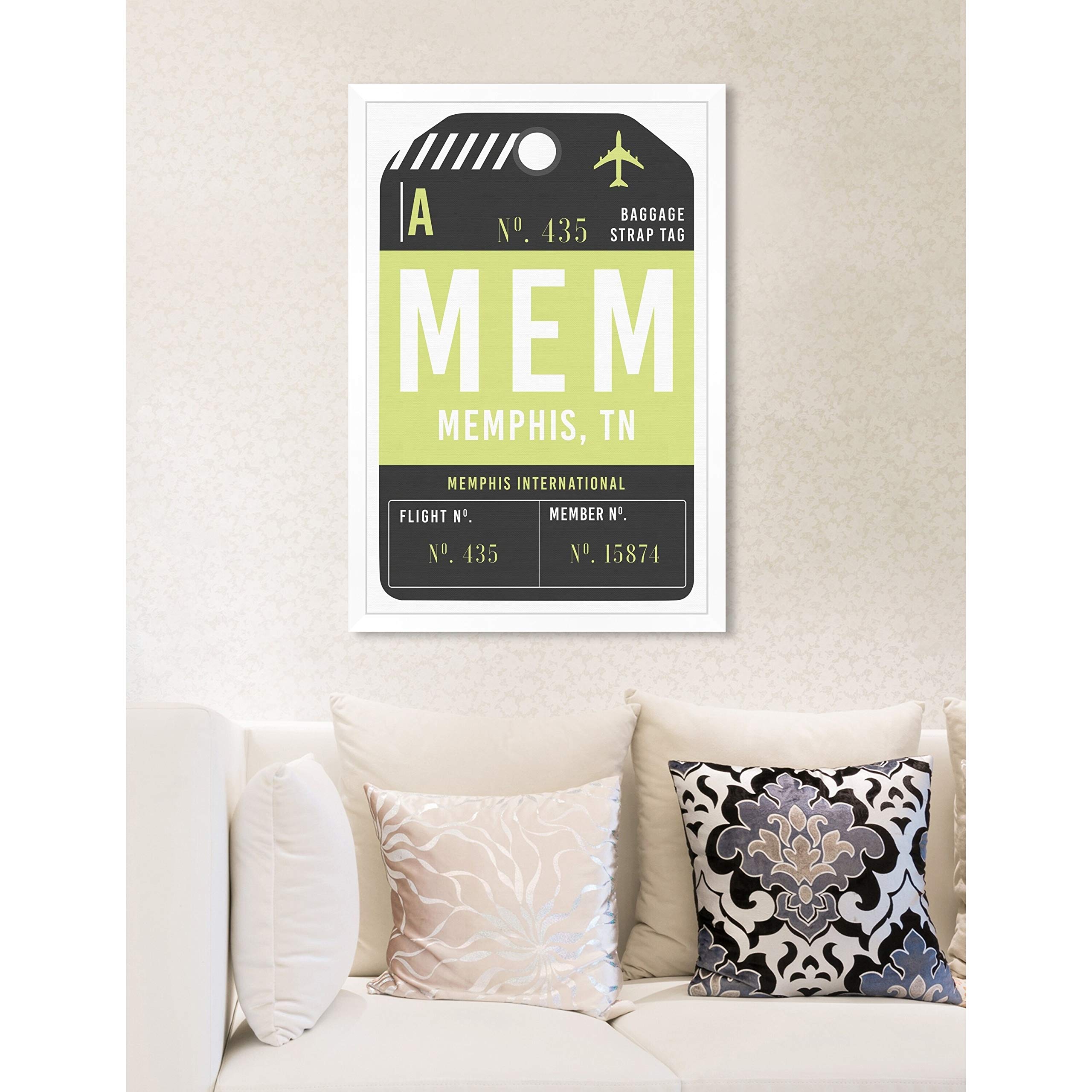 Oliver Gal 'Memphis Luggage Tag' Framed Wall Art Print - 16x24 Inches - Vintage Travel Inspired Decor for Living Room, Bedroom & Office