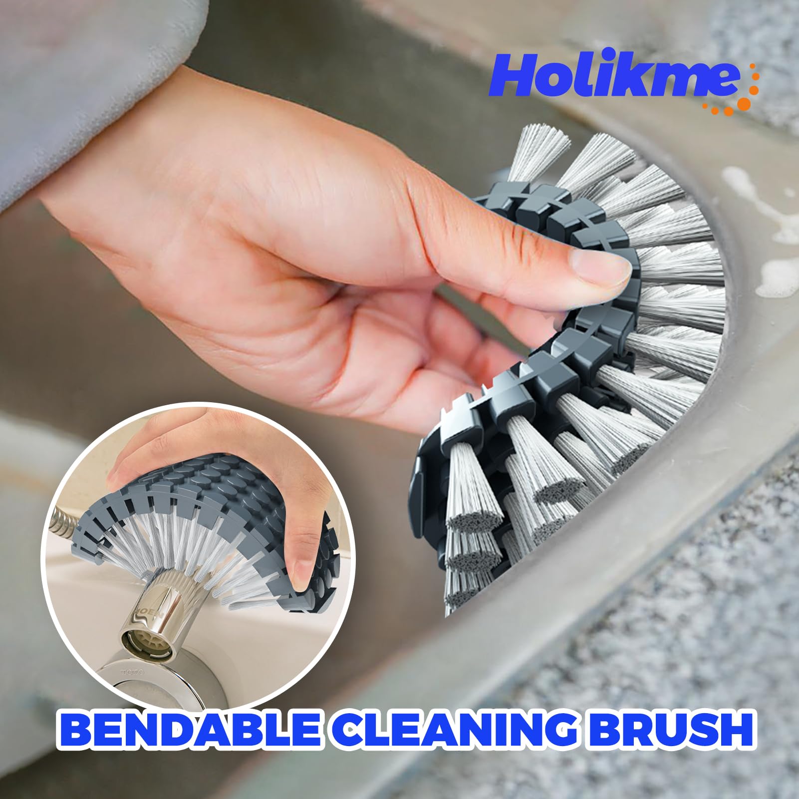 Holikme 7-Piece Dish Cleaning Brush Set - Scouring Pads, Kitchen Scrub Brushes, Bendable & Gap Cleaners for Pots, Pans, Sinks - Durable White Cleaning Tools for Easy Dishwashing & Stain Removal