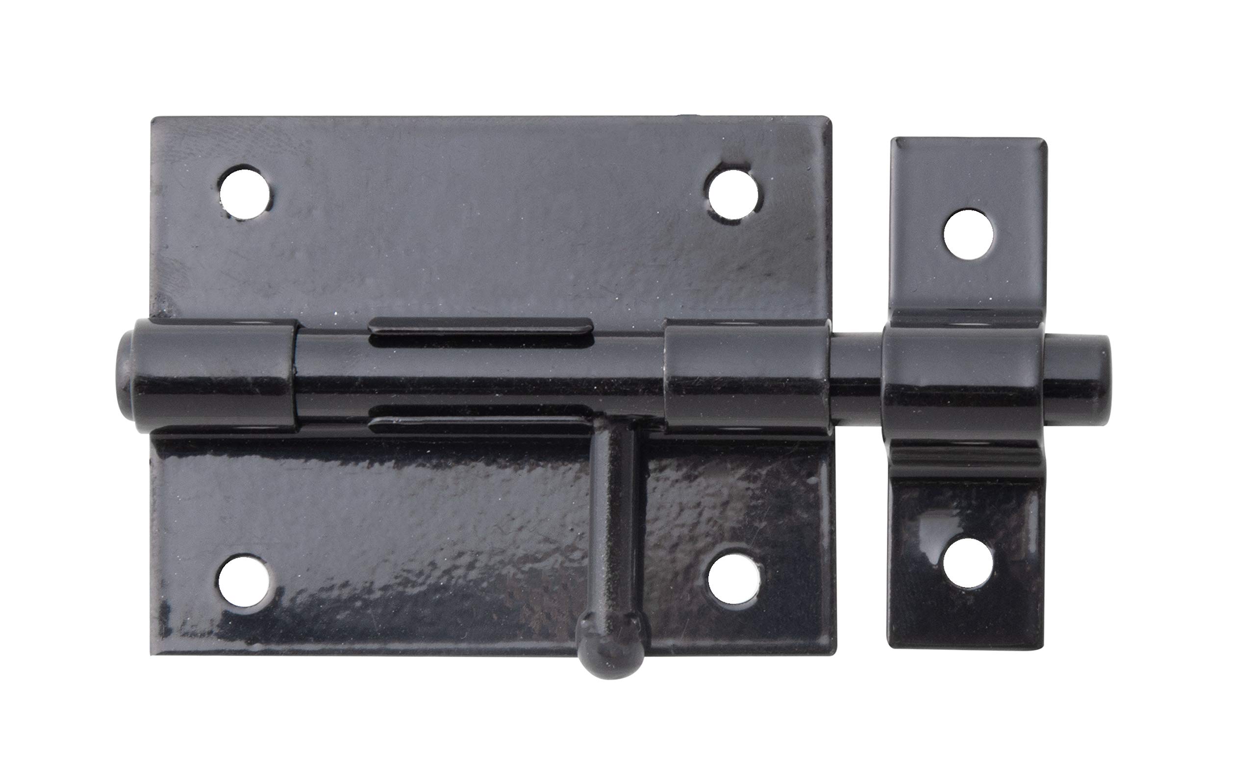 Round Bolt Lock with Round Handle & Fixed Tab - 66 x 52 mm Black Powder Coated - Secure Cabinets, Toolboxes & Storage Units
