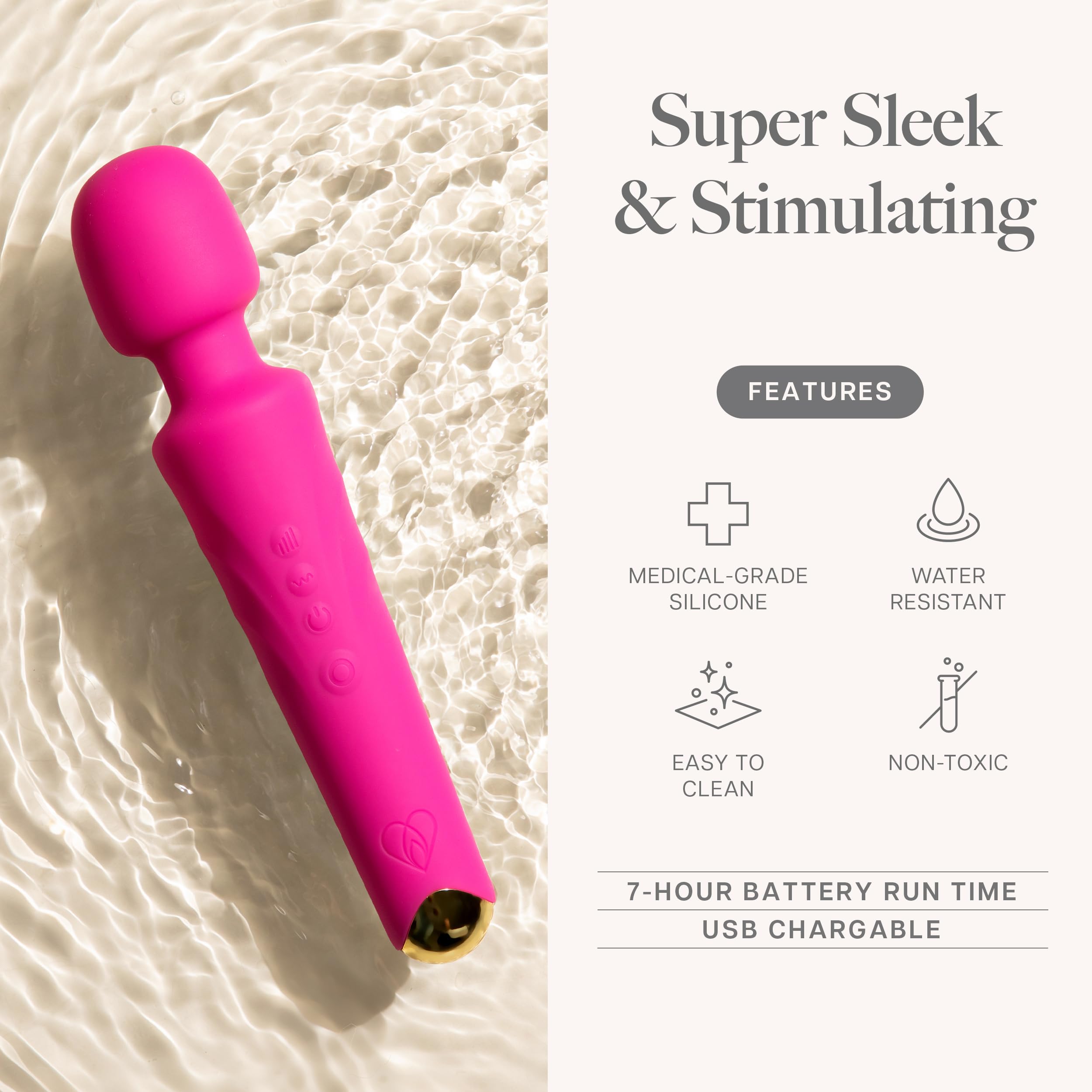 Ava Premium Wand Vibrator for Women - 20 Patterns & 8 Speeds Clit Stimulator, Quiet Small Sex Toy - Perfect Gift for Couples & Solo Play - Hot Pink