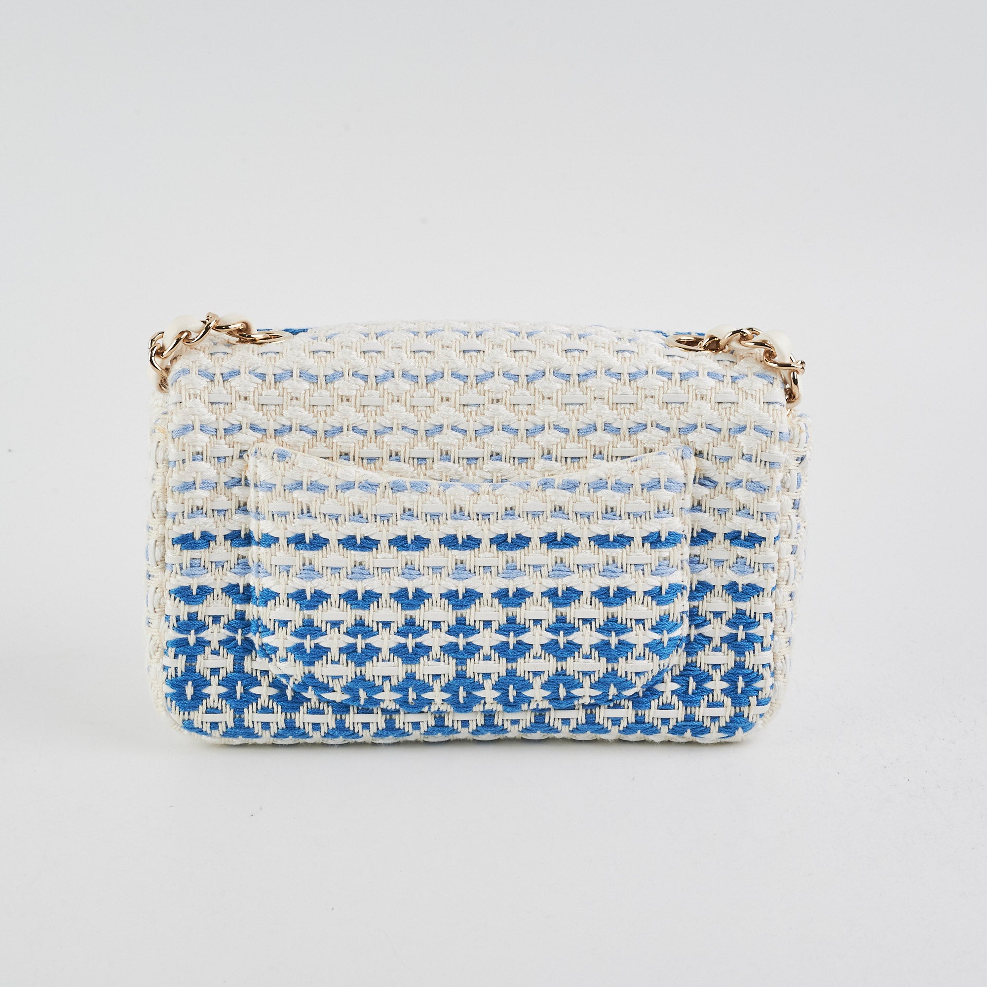 Chanel Mini Rectangular Tweed Flap Bag in Blue & White - Elegant Crossbody Purse for Women | Perfect for Parties, Dating & Daily Use