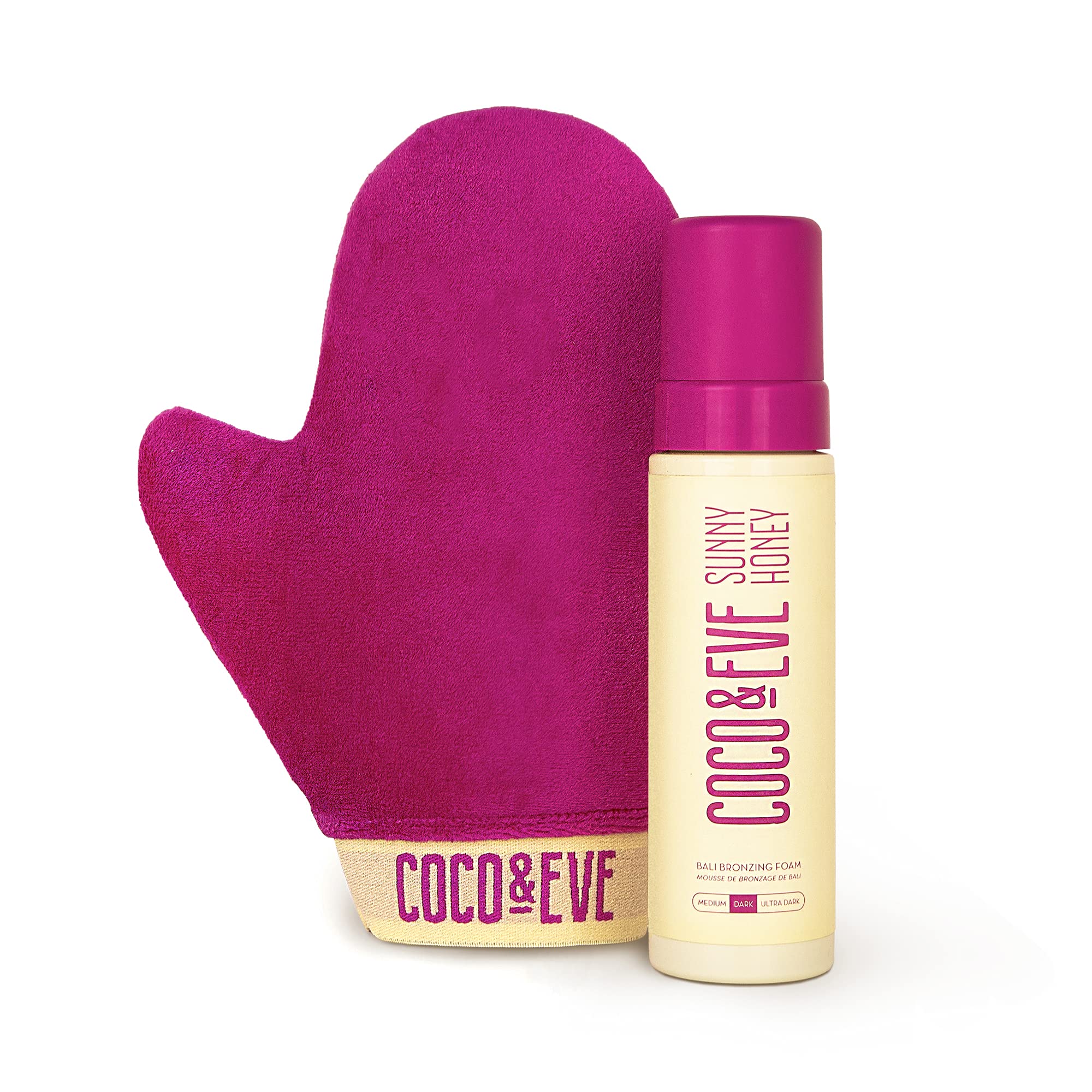 Coco & Eve Self Tanner Mousse Kit - Natural Sunless Tanning Lotion with Bronzer Mitt (Dark) | Instant Glow for Face & Body | Perfect for Vacations, Weddings & Everyday Radiance