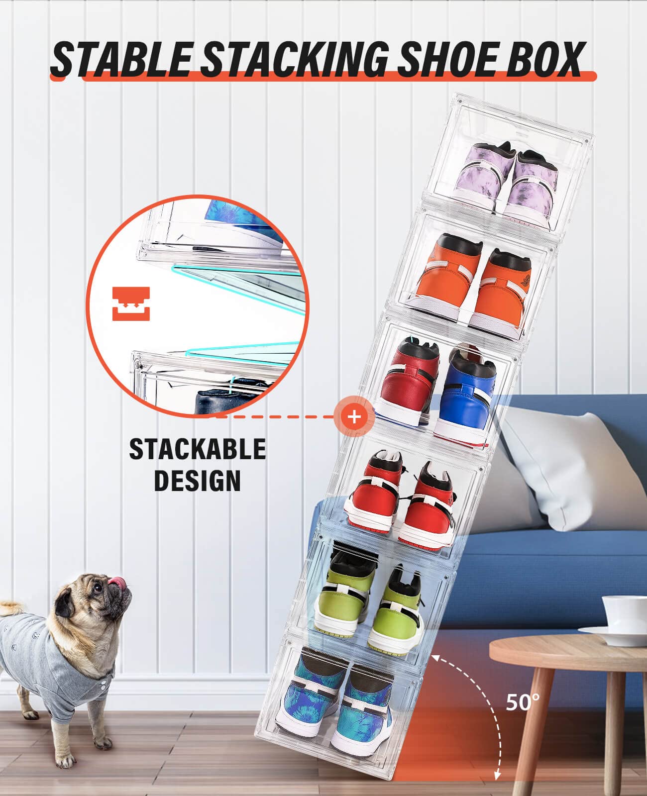 10-Pack Clear Stackable Shoe Storage Boxes with Magnetic Door - Front Opening Shoe Organizer for Sneakers & Large Shoes (14.96