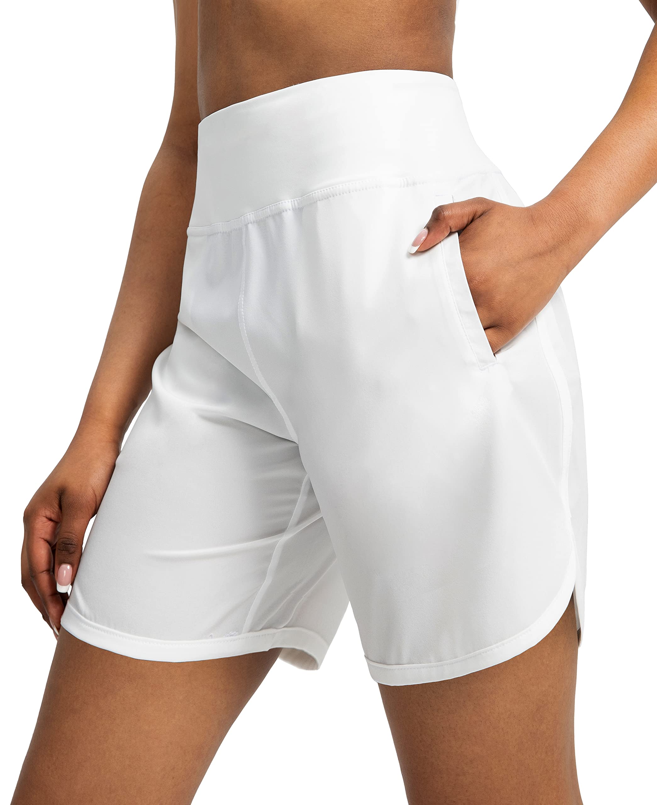 Soothfeel Women's High Waisted Running Shorts with Zipper Pockets - 7 Inch Athletic Workout Gym Shorts for Women | Perfect for Summer Jogging, Yoga & Fitness Training
