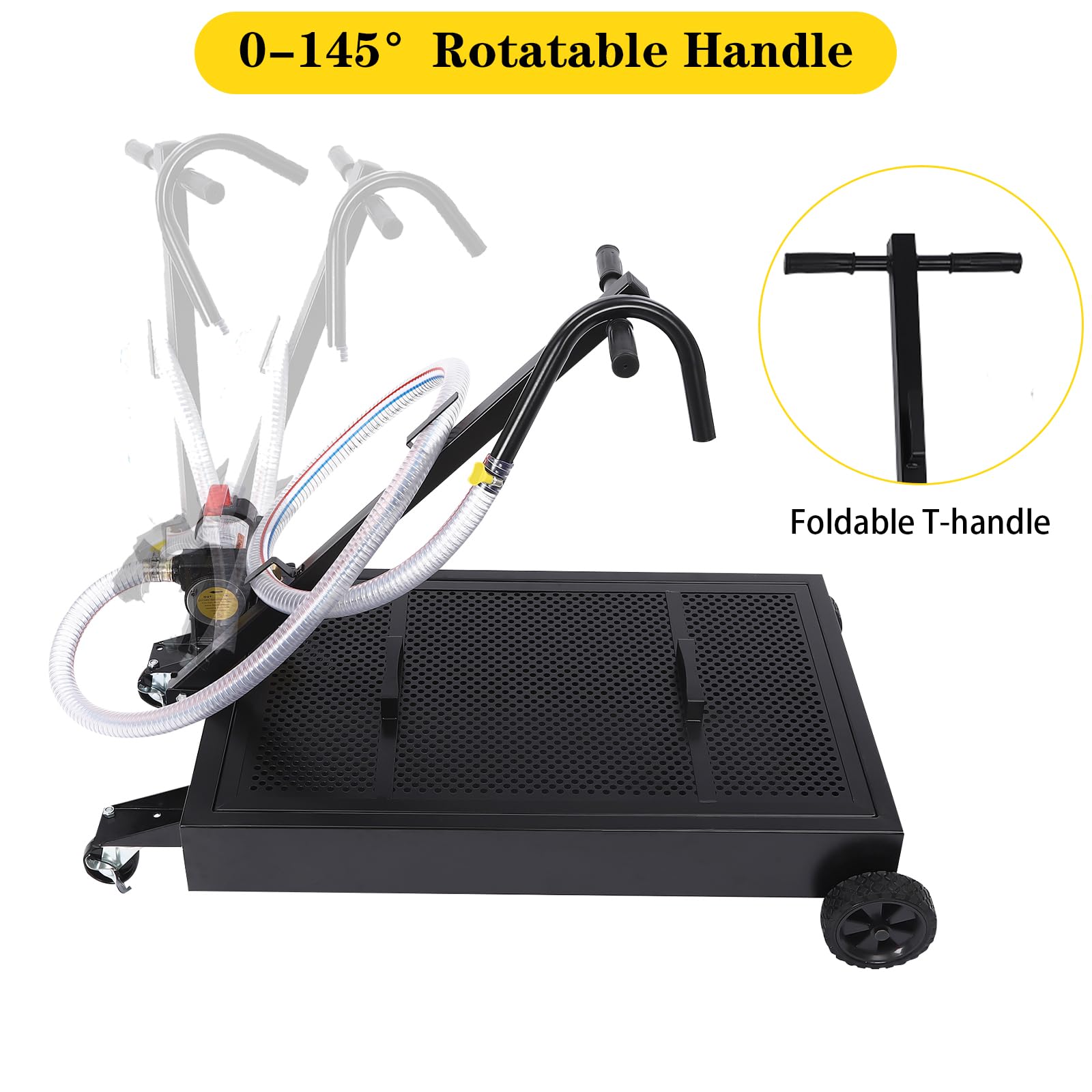 15 Gallon Low Profile Oil Drain Pan with Electric Pump - Large Capacity Oil Change Pan for Trucks & RVs | 8.2ft Hose, Rotatable Handle & Swivel Caster Wheels | Rolling Drain Cart for Easy Garage Maintenance & DIY Auto Repairs