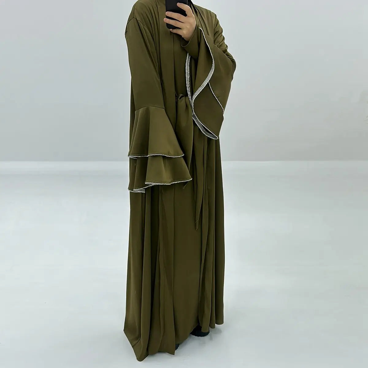 Elegant 3-Piece Satin Abaya Dress Set with Inner Dress & Midi Wrap - Perfect for Eid, Ramadan, and Special Occasions
