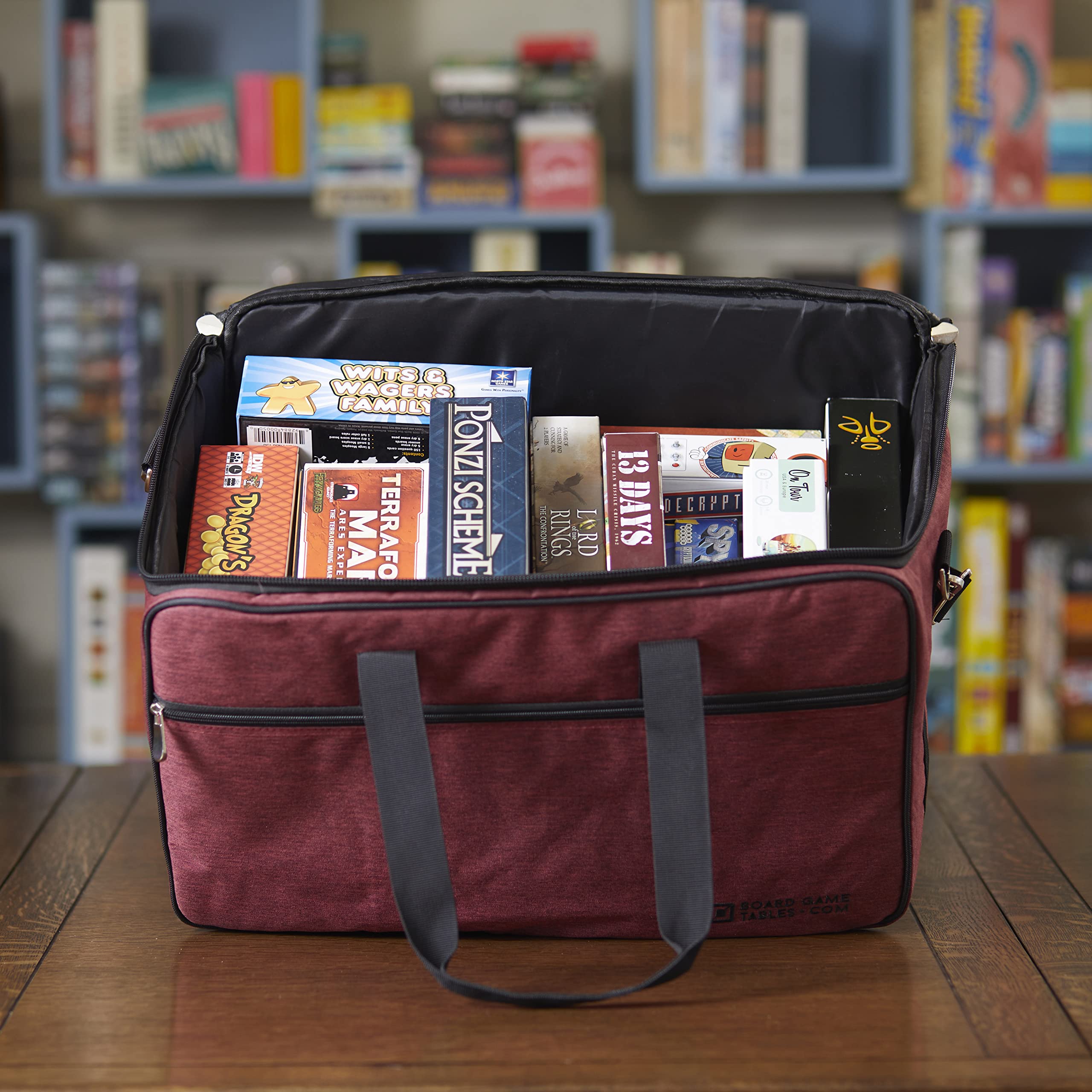 Premium Board Game Travel Bag with Backpack & Shoulder Strap - Padded Storage Carrier for Card Games & Tabletop Accessories (Ruby Red) - Perfect for Game Nights, Conventions & Travel