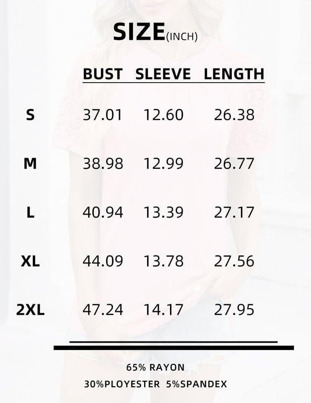 Trendy Women's Lace Short Sleeve Crewneck T-Shirts - Elegant Pleated Blouse & Tunic Top for Casual & Dressy Outfits | Perfect for Office, Date Night & Summer 2024 Fashion