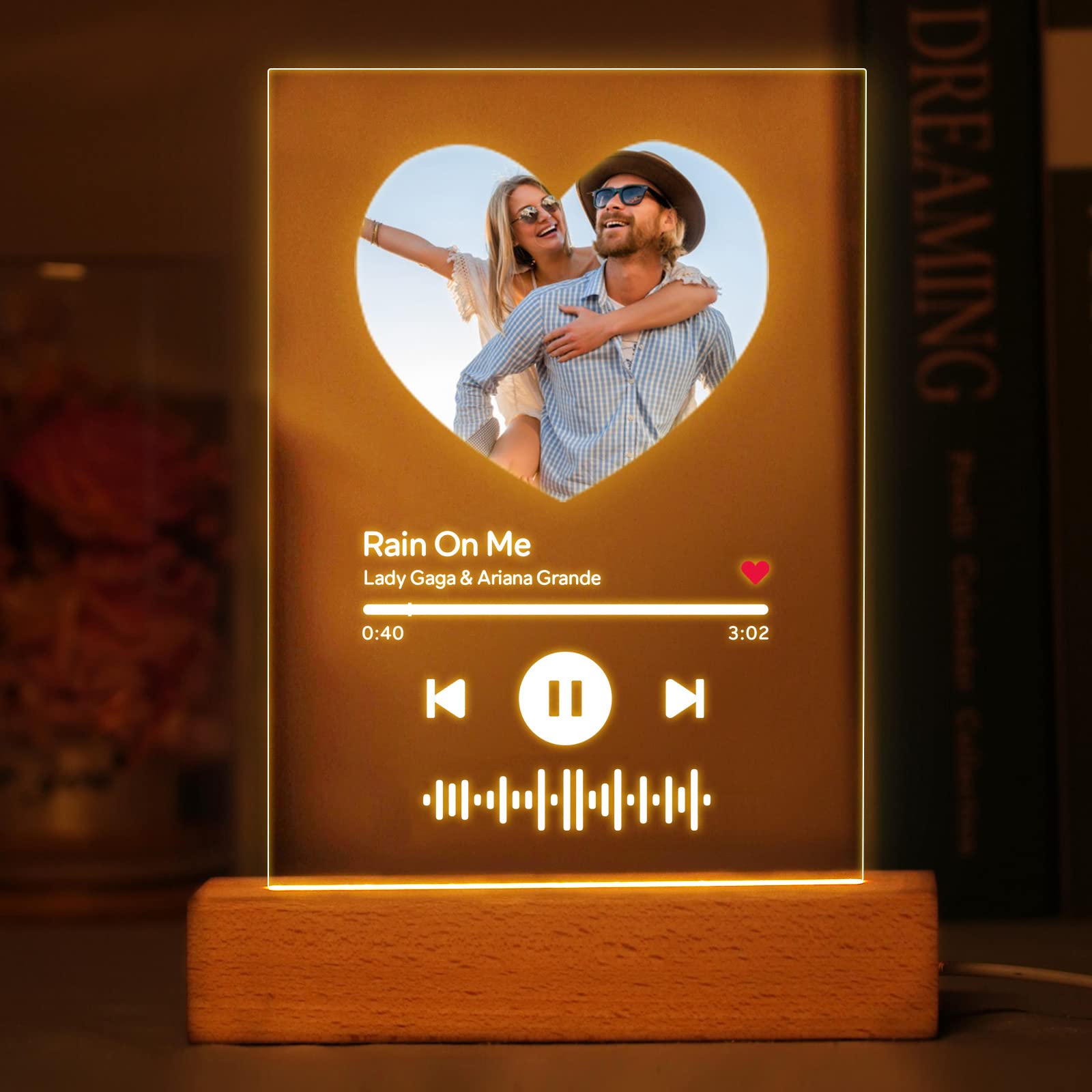 Personalized Spotify Glass Art Night Light - Custom Music Plaque with Scannable Code, Acrylic Song Frame & LED Light | Perfect Gift for Friends, Couples, Mom | Bedroom Decor, Anniversary Present, Romantic Gift