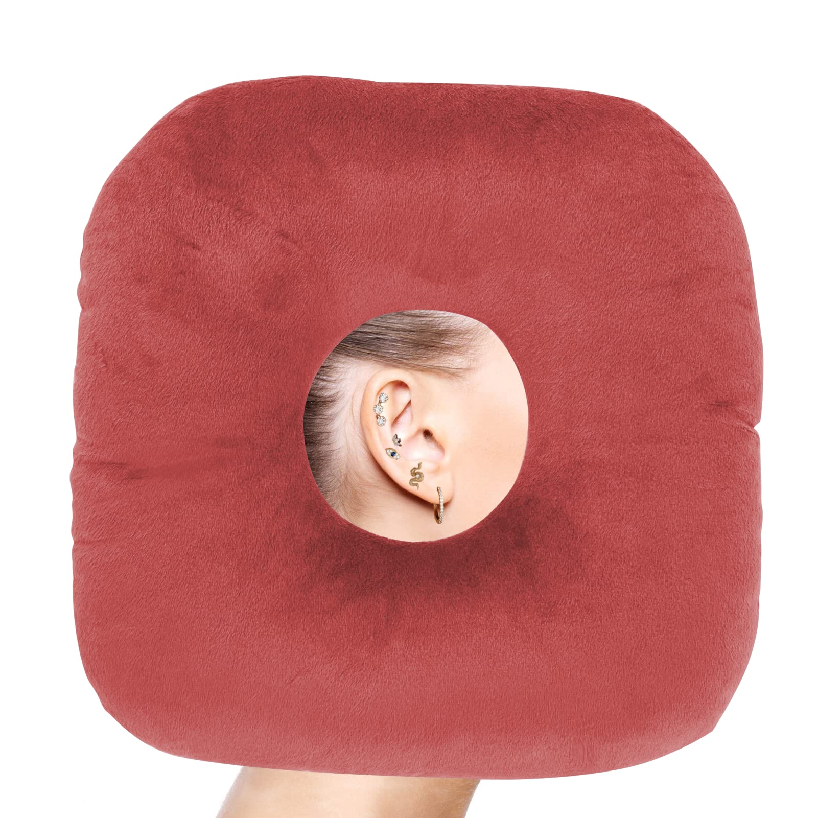 Ear Piercing Pillow for Side Sleepers with Ear Hole - Donut Pillow for CNH, Ear Pain & Inflammation Relief - Pressure Sore Prevention Ear Guard Pillow (Deep Red) - Perfect for Post-Piercing Care & Comfortable Sleep