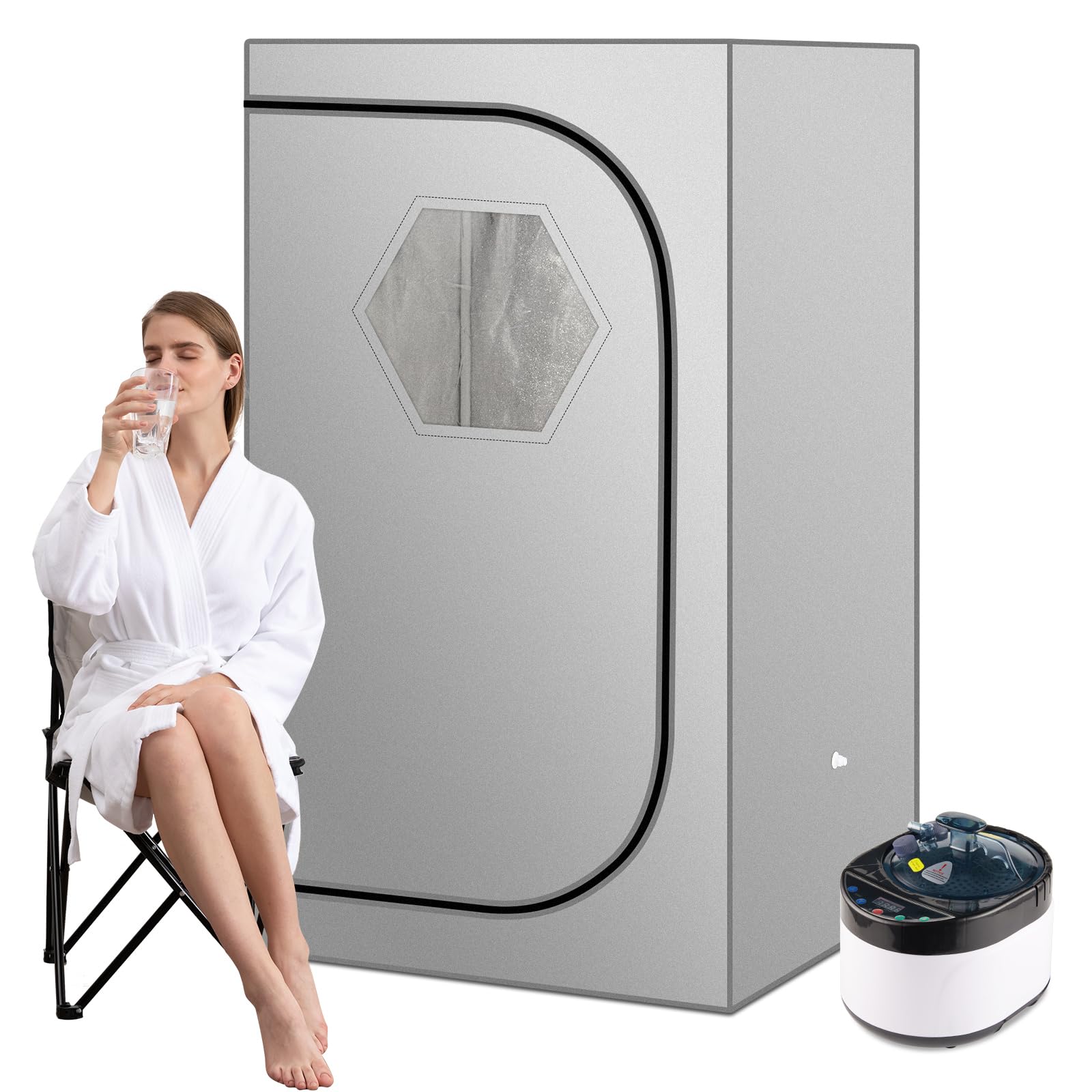Portable Full Body Steam Sauna Kit - 1500W 4L Steamer with Remote, Timer & Foldable Chair - Home Spa Relaxation for Detox & Weight Loss - Perfect for Home Use, Yoga & Post-Workout Recovery (31.5
