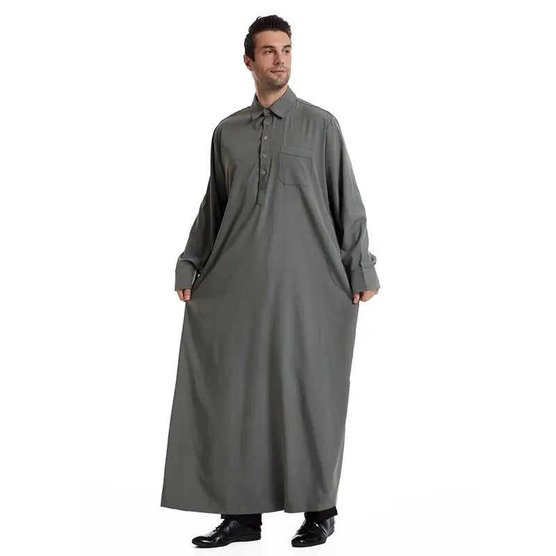 Premium Middle Eastern Arab Men's Thobe - Stand Collar Thawb Caftan for Eid, Weddings & Special Occasions | Comfortable & Stylish Islamic Robe