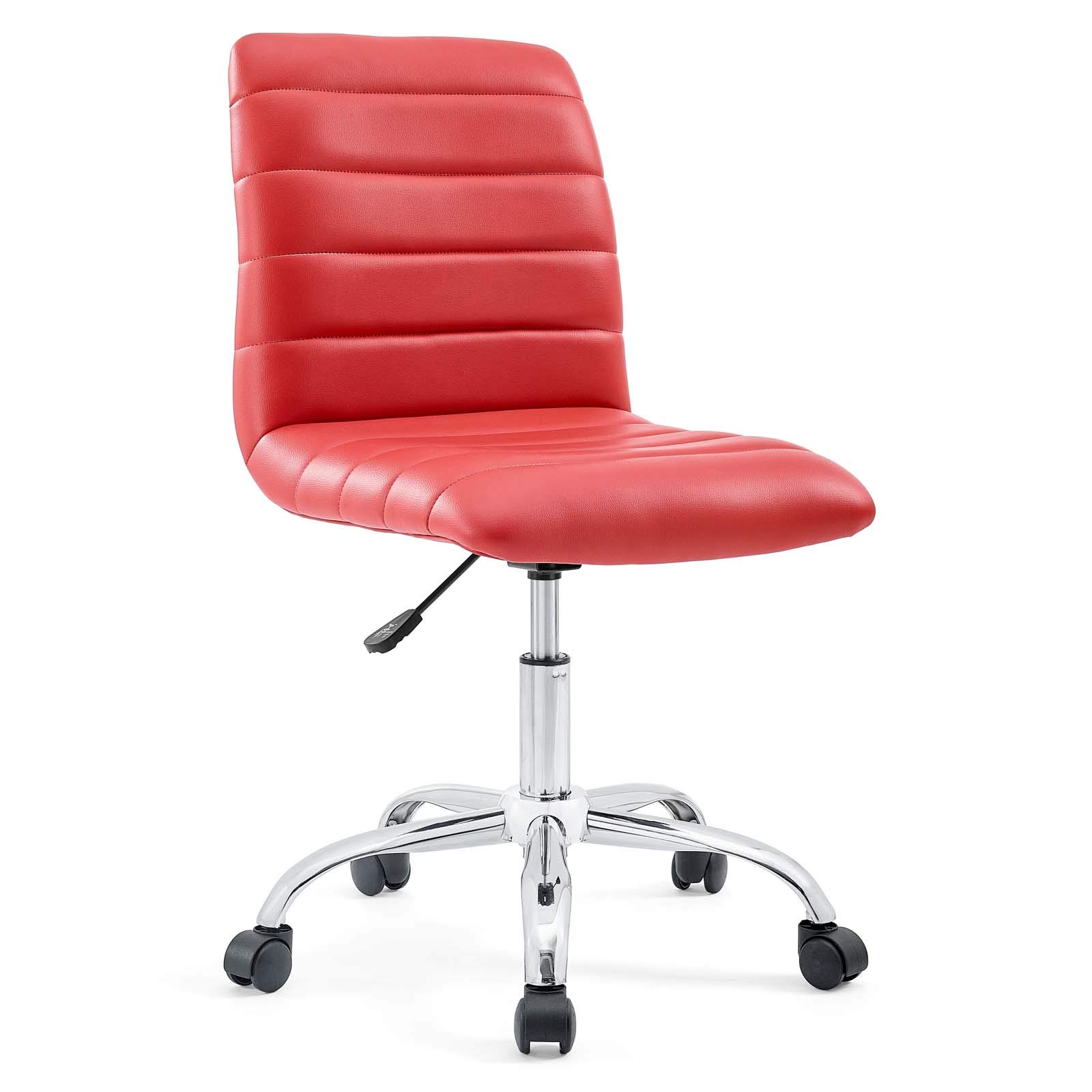 Modway Ripple Ribbed Armless Mid Back Swivel Office Chair - Ergonomic Computer Desk Chair in Red - Perfect for Home Office, Gaming & Workspace