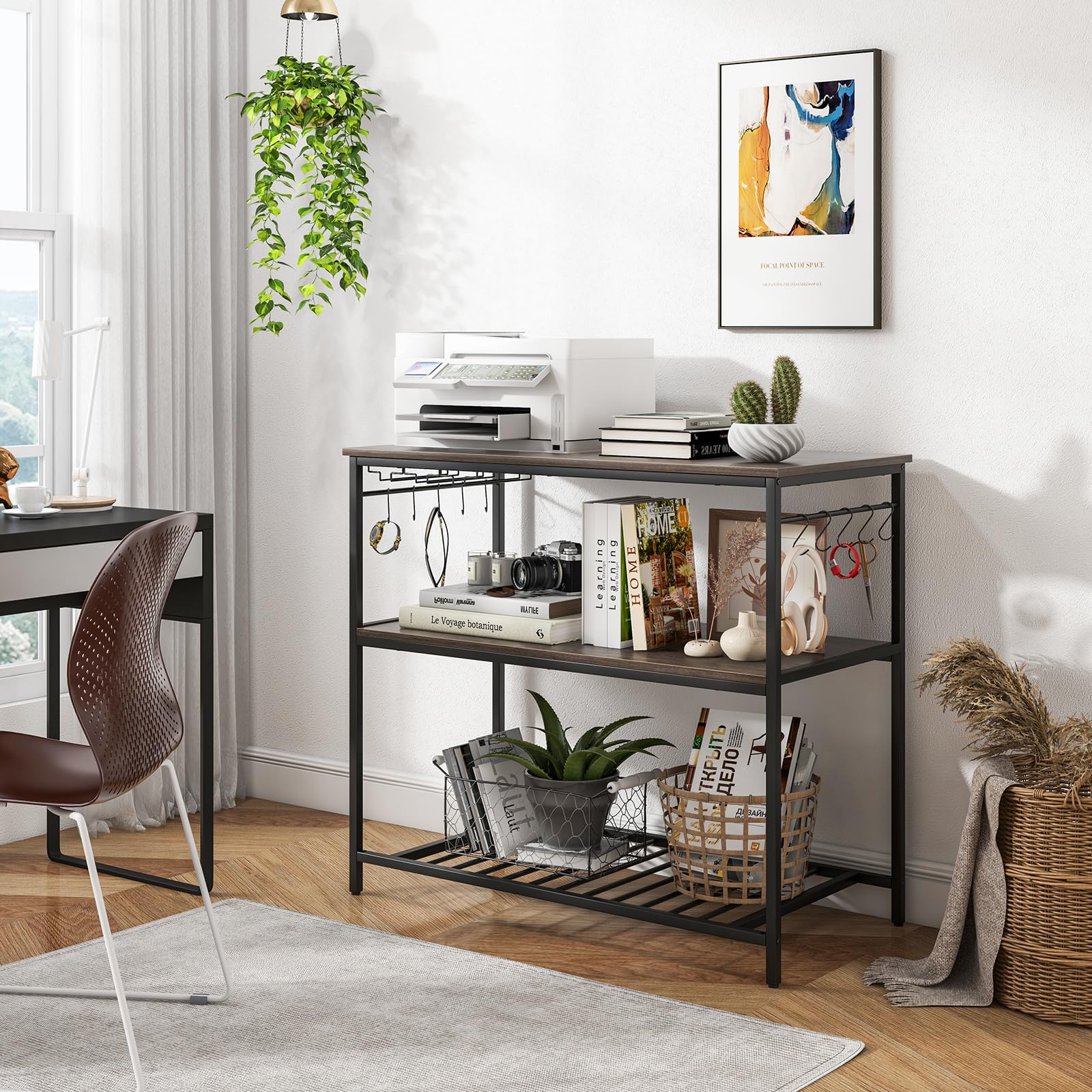 Giantex 48 Inch Kitchen Island with 3-Tier Storage Shelves | Industrial Baker Rack with Spacious Worktop | Sturdy Metal Frame Kitchen Cart | Easy Assembly (Gray & Black) | Perfect for Small Kitchens, Home Bakeries & Food Prep Stations