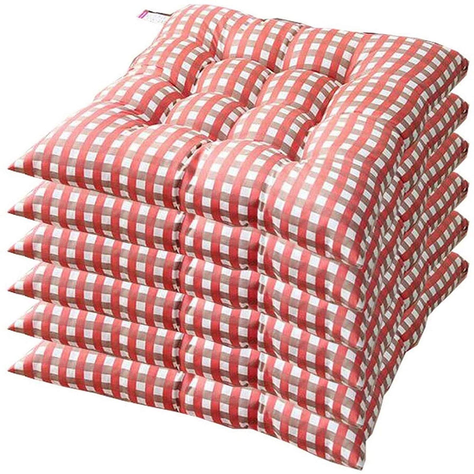 Comfortable Seat Cushion Set of 6 - 45x45cm Washable Dining Chair Pads with Straps for Kitchen, Garden & Outdoor Use - Orange