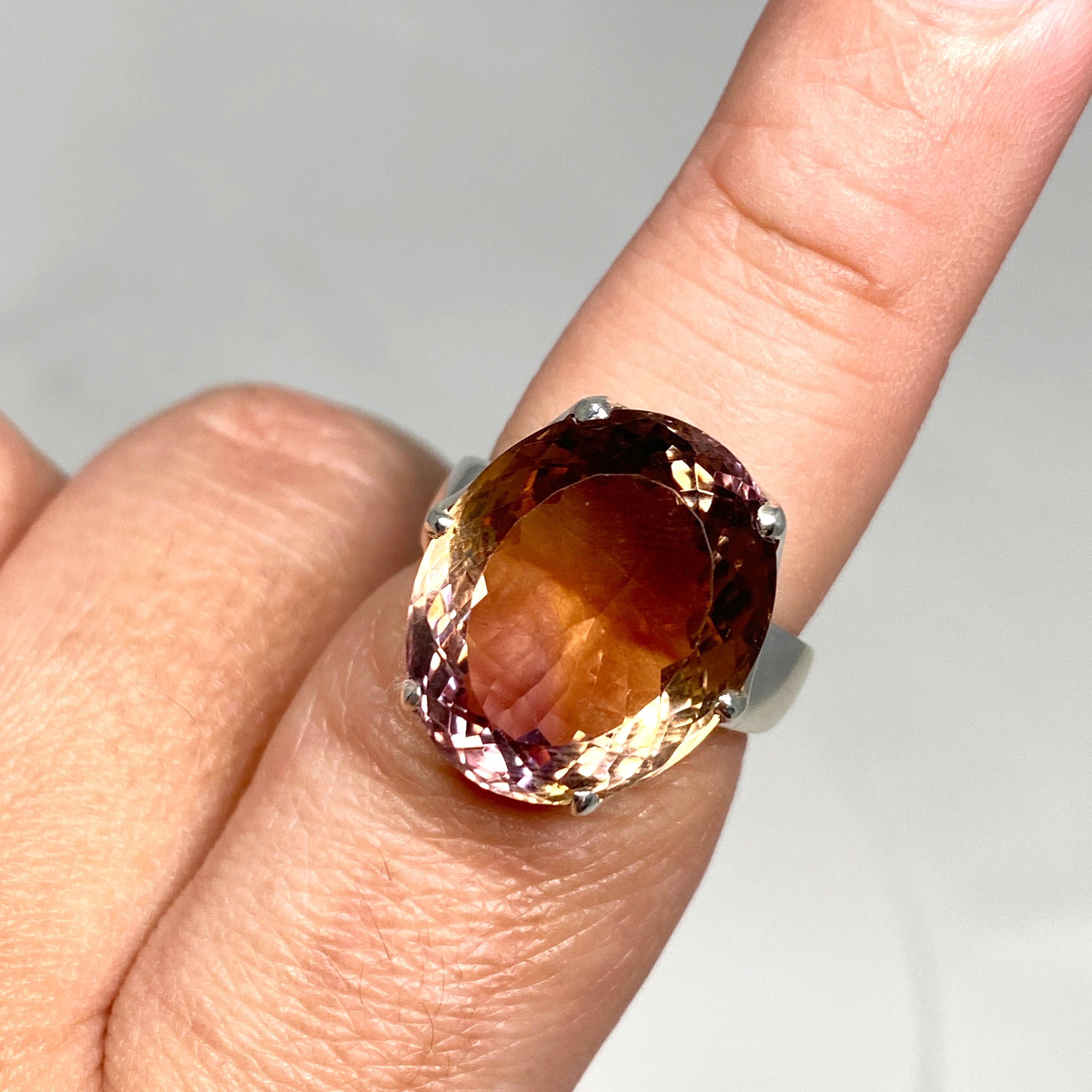 Ametrine Oval Faceted Ring Size 8.5 - Natural Gemstone Jewelry for Women, Elegant Purple & Yellow Gold Plated Wedding Band - Perfect for Engagement, Anniversary & Special Occasions