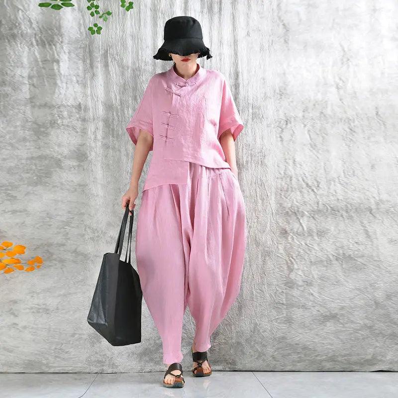 Stylish Linen Shirt with Literature Art Print & Bloomer Set - Perfect for Summer Outfits, Book Lovers, and Boho Fashion