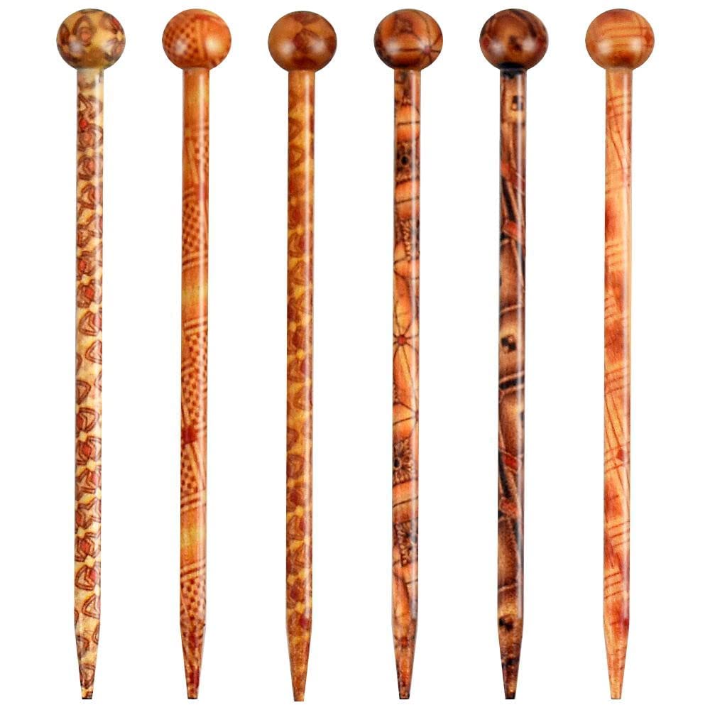 6 Pack Boho Vintage Wooden Hair Sticks - 5.1