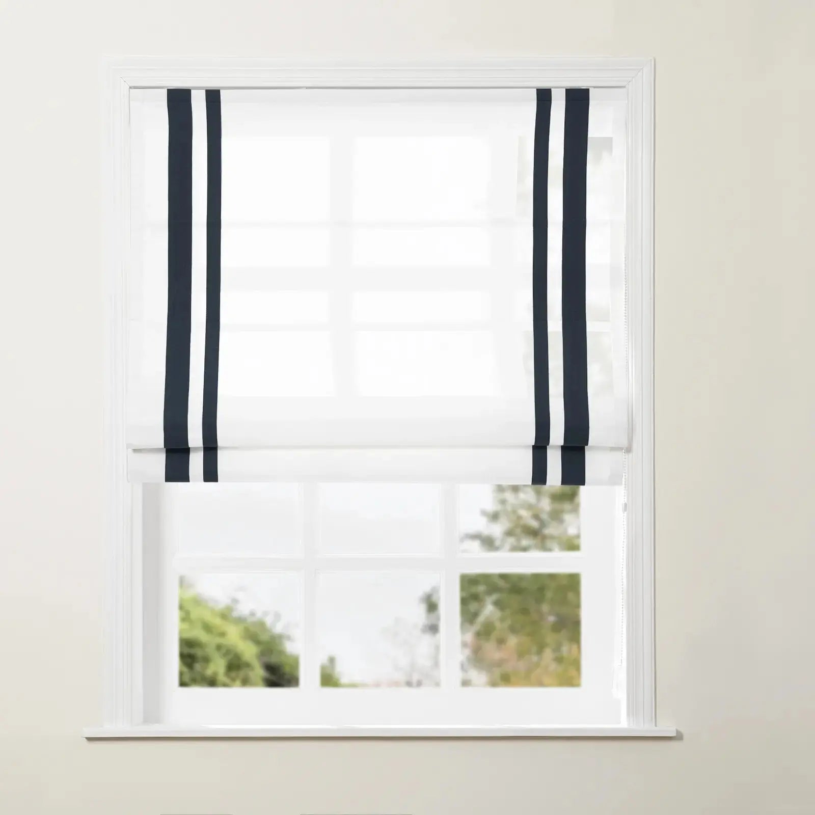 Tyrone Roman Shade with Border Cord Lift - Classic Window Treatment for Living Room & Bedroom - Blackout Fabric for Light Control & Privacy