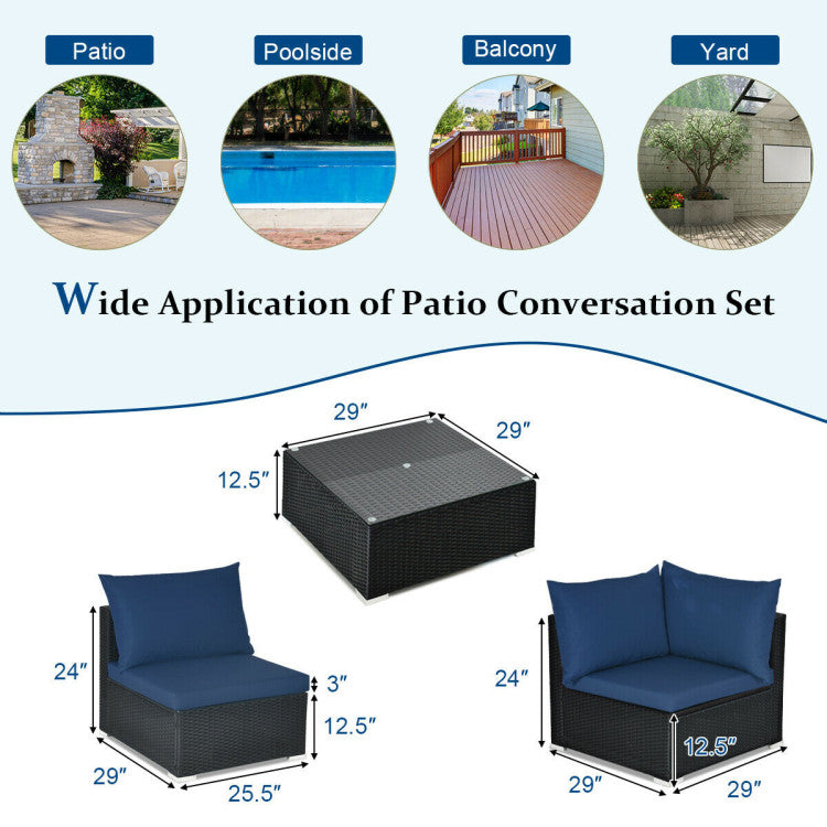 Costway 7-Piece Black Rattan Patio Furniture Set with Tempered Glass Coffee Table - Outdoor Sectional Sofa for Garden, Poolside & Backyard Relaxation