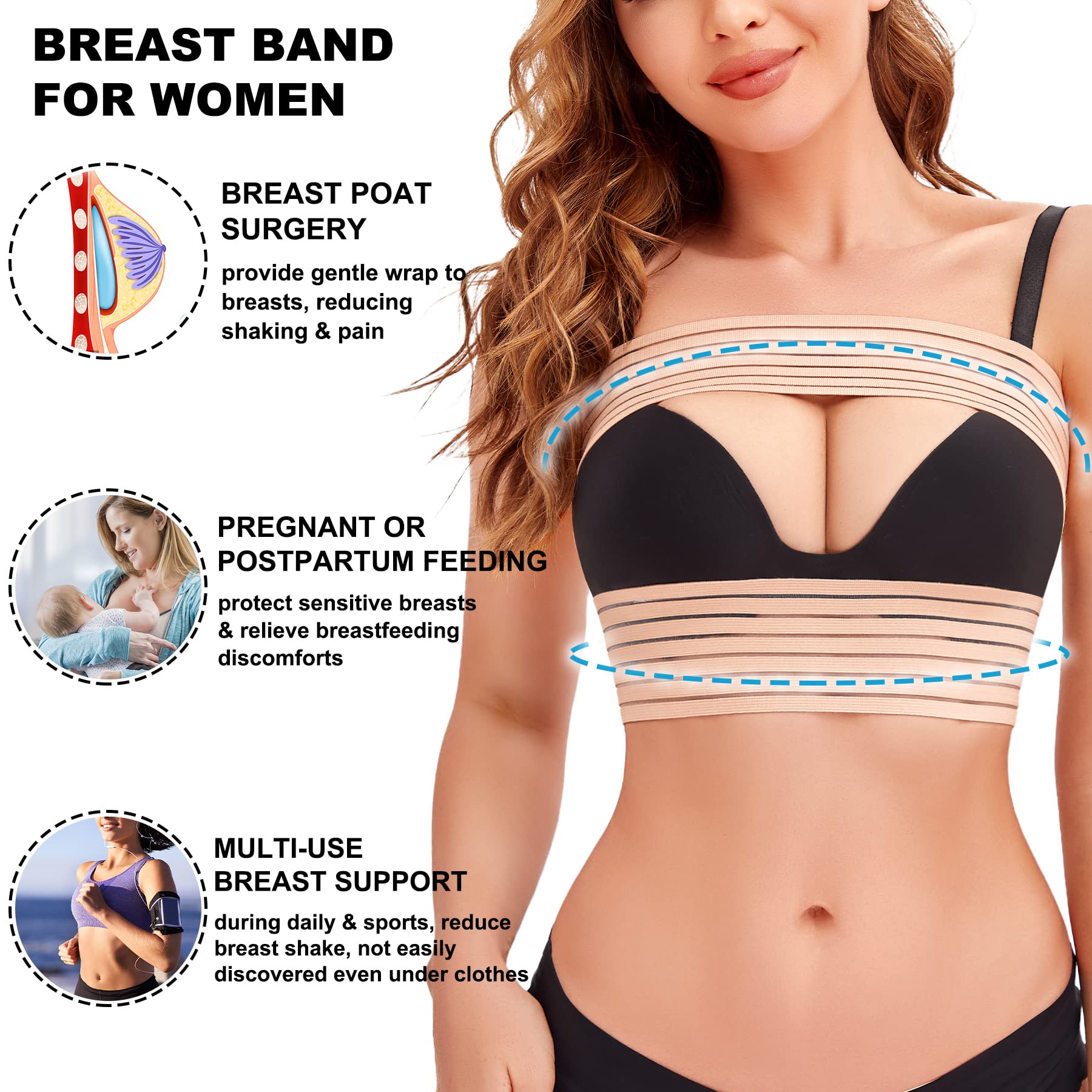 SCARBORO Post-Surgery Breast Support Band for Women – Implant Stabilizer & Compression Strap for Breast Augmentation, Reduction & Large Breasts – Medical Chest Support for Exercise & Recovery