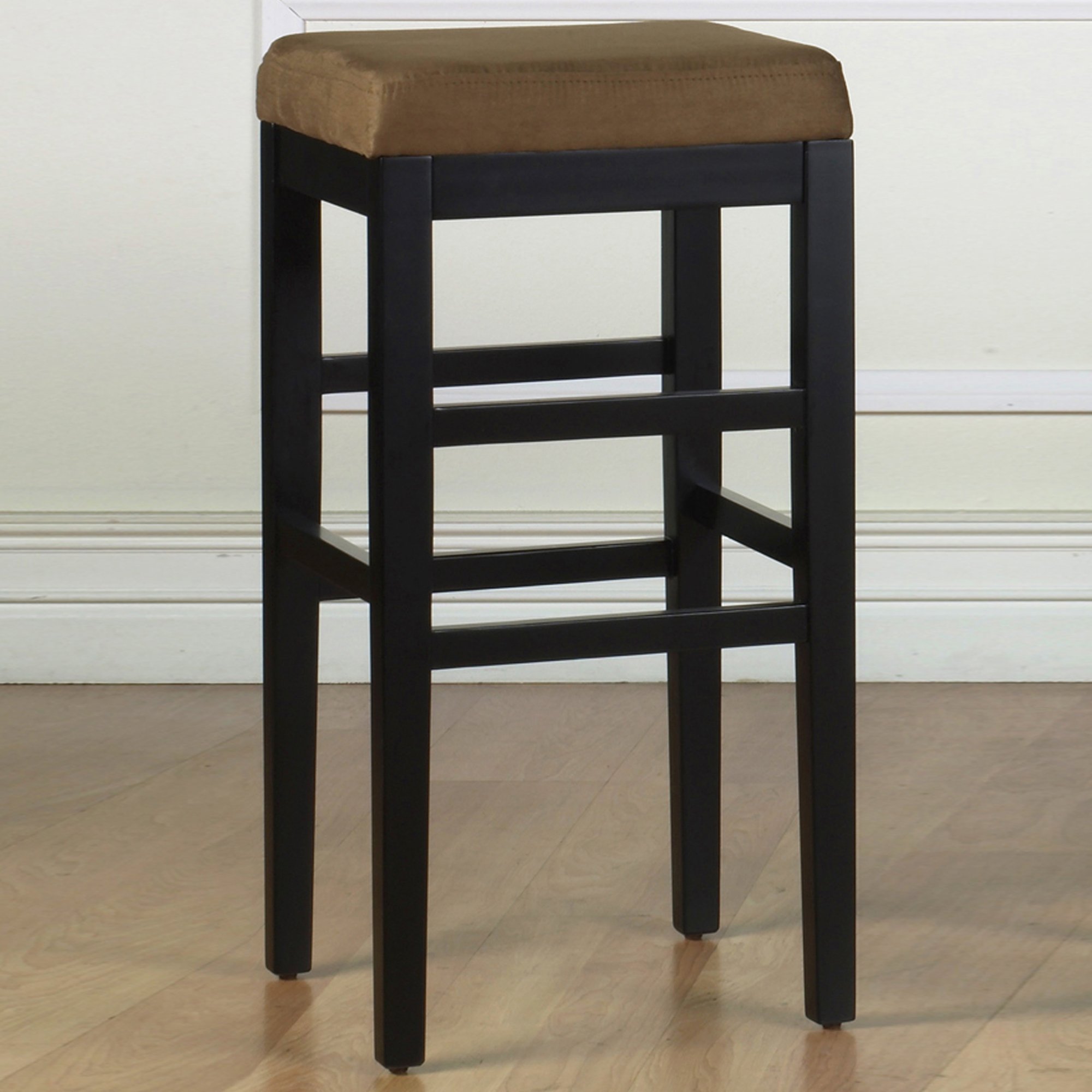 Armen Living Sonata 30-Inch Stationary Bar Stool - Brown Microfiber Upholstery with Black Metal Legs - Perfect for Kitchen Islands, Breakfast Bars & Home Decor